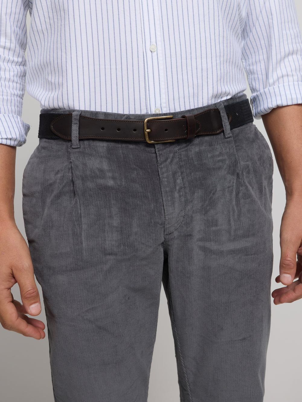 Dark grey corduroy chino sport trousers with pleats