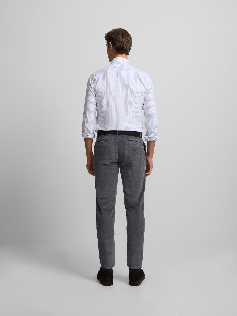 Dark grey corduroy chino sport trousers with pleats