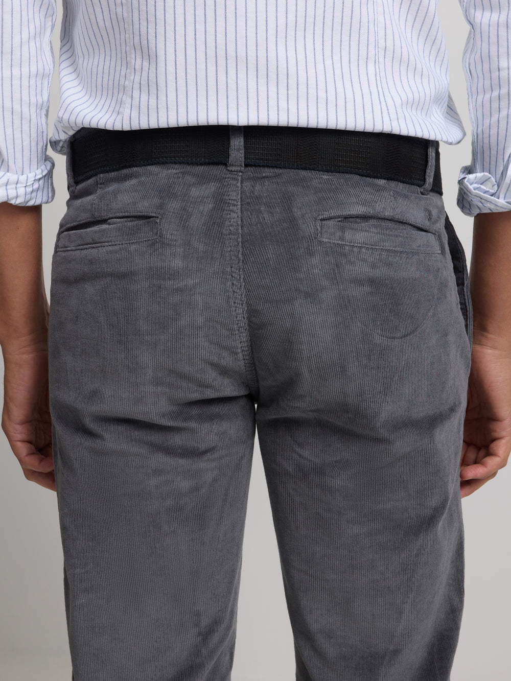 Dark grey corduroy chino sport trousers with pleats