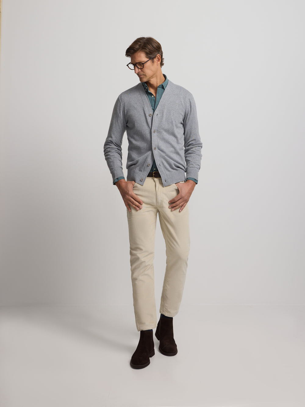 Beige corduroy five-pocket sport trousers