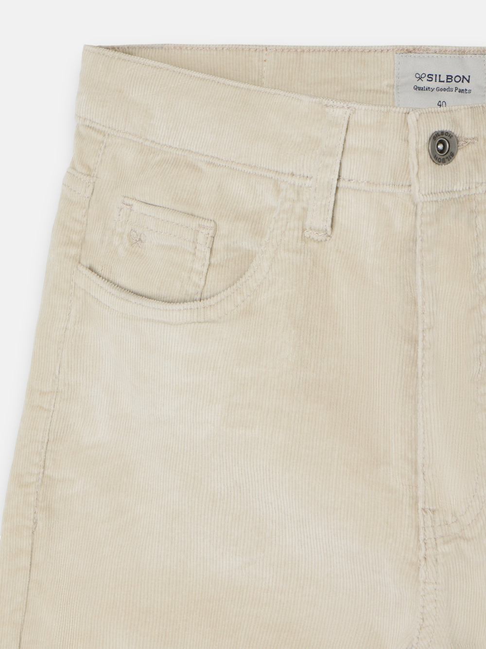 Beige corduroy five-pocket sport trousers