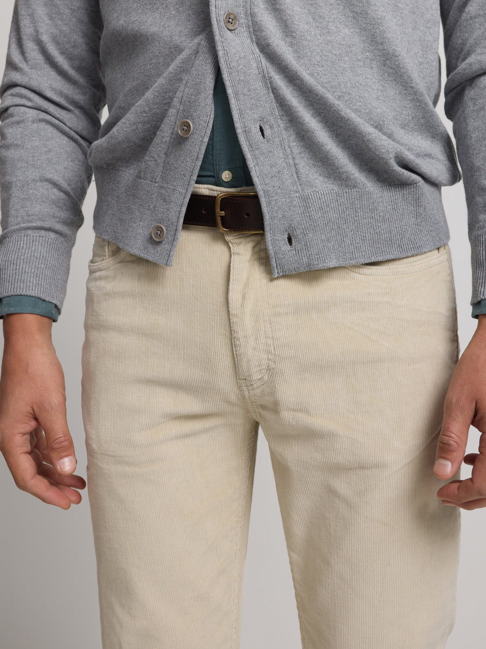 Beige corduroy five-pocket sport trousers