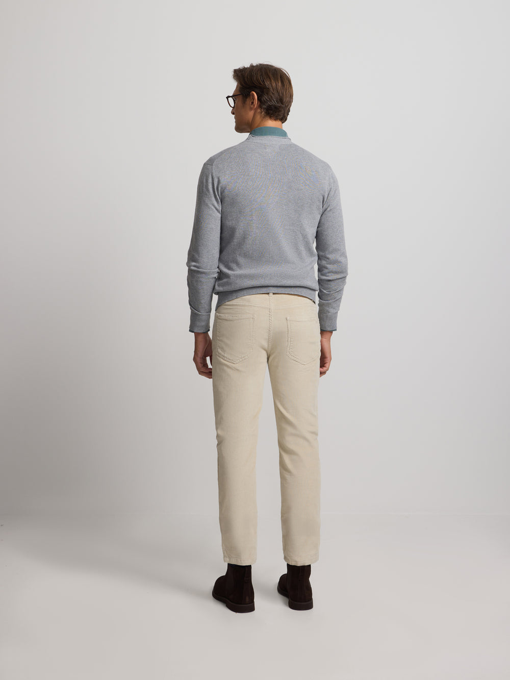 Beige corduroy five-pocket sport trousers