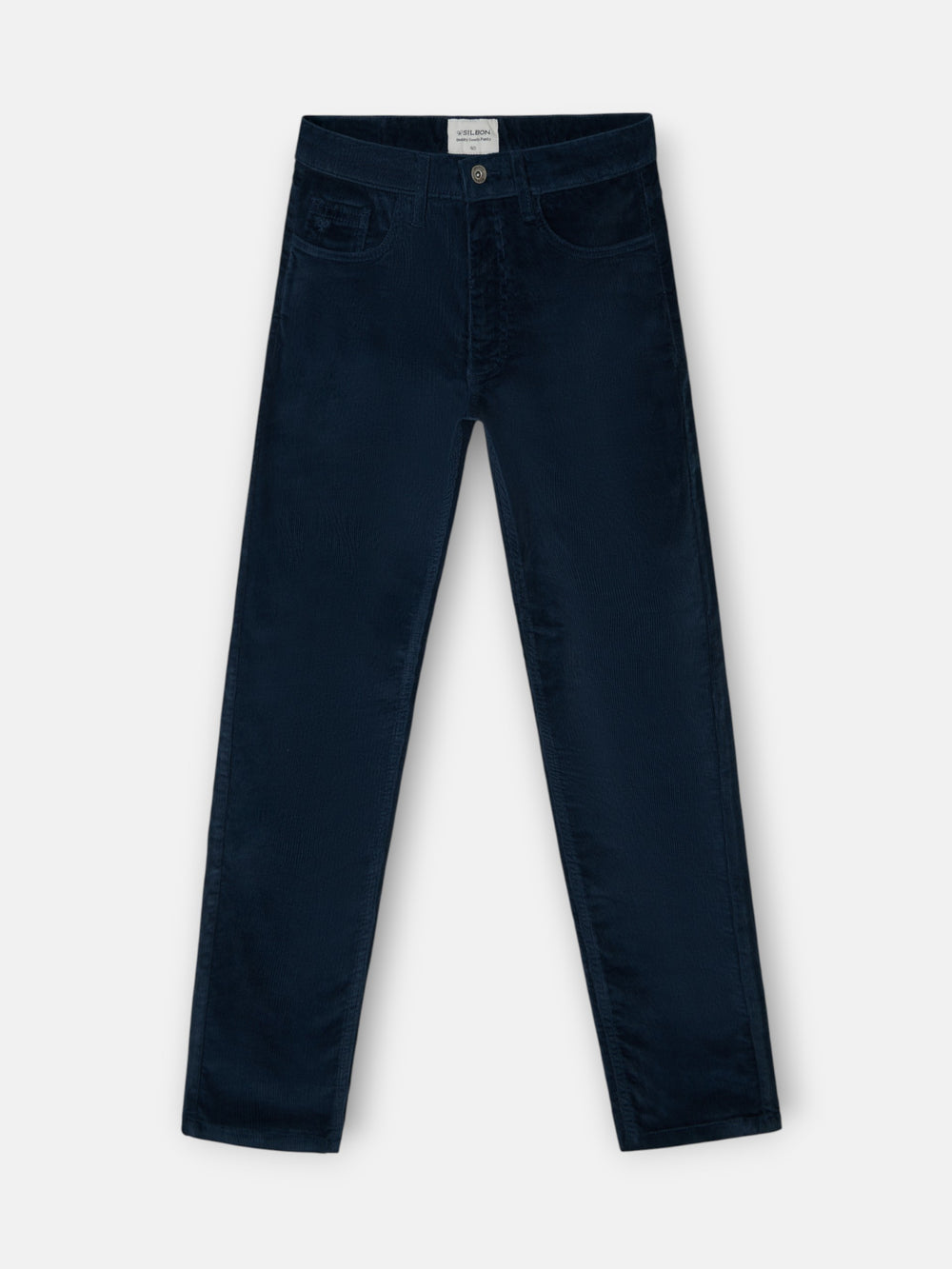 Navy blue corduroy five-pocket sports trousers