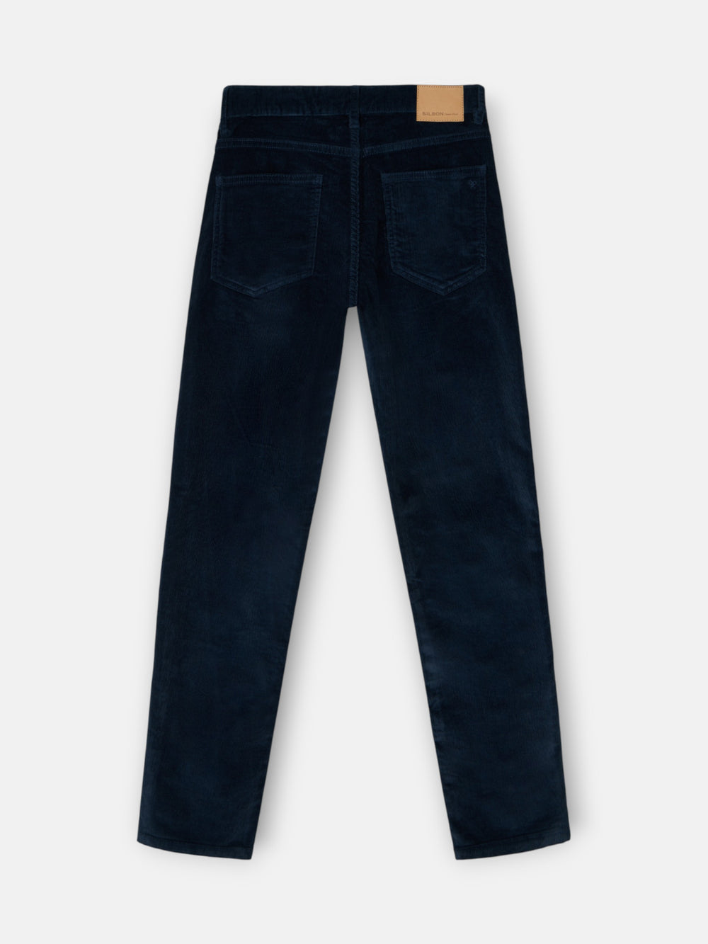 Navy blue corduroy five-pocket sports trousers