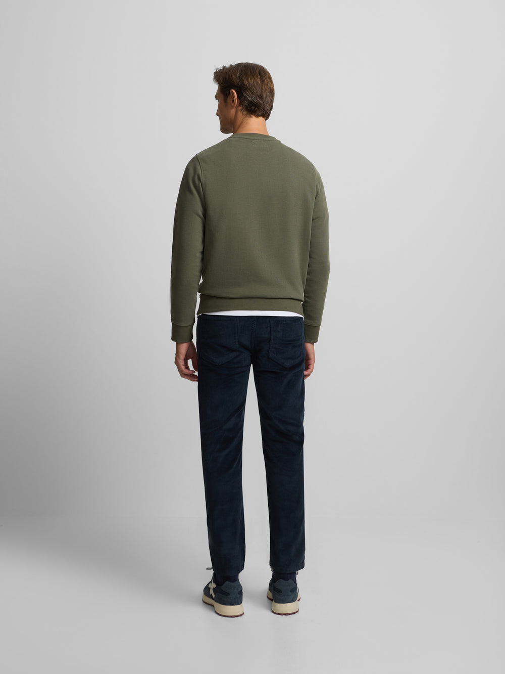 Navy blue corduroy five-pocket sports trousers