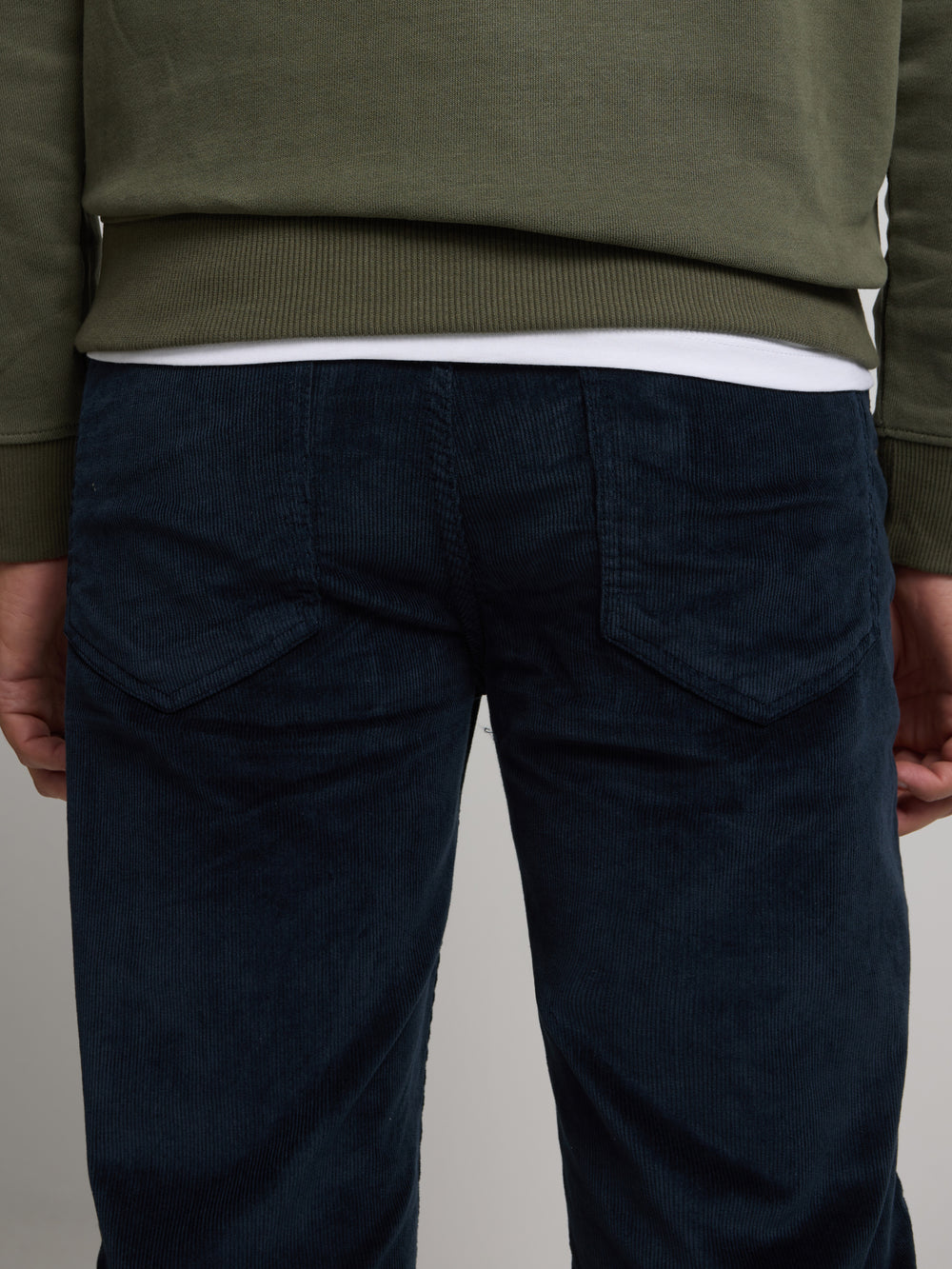 Navy blue corduroy five-pocket sports trousers