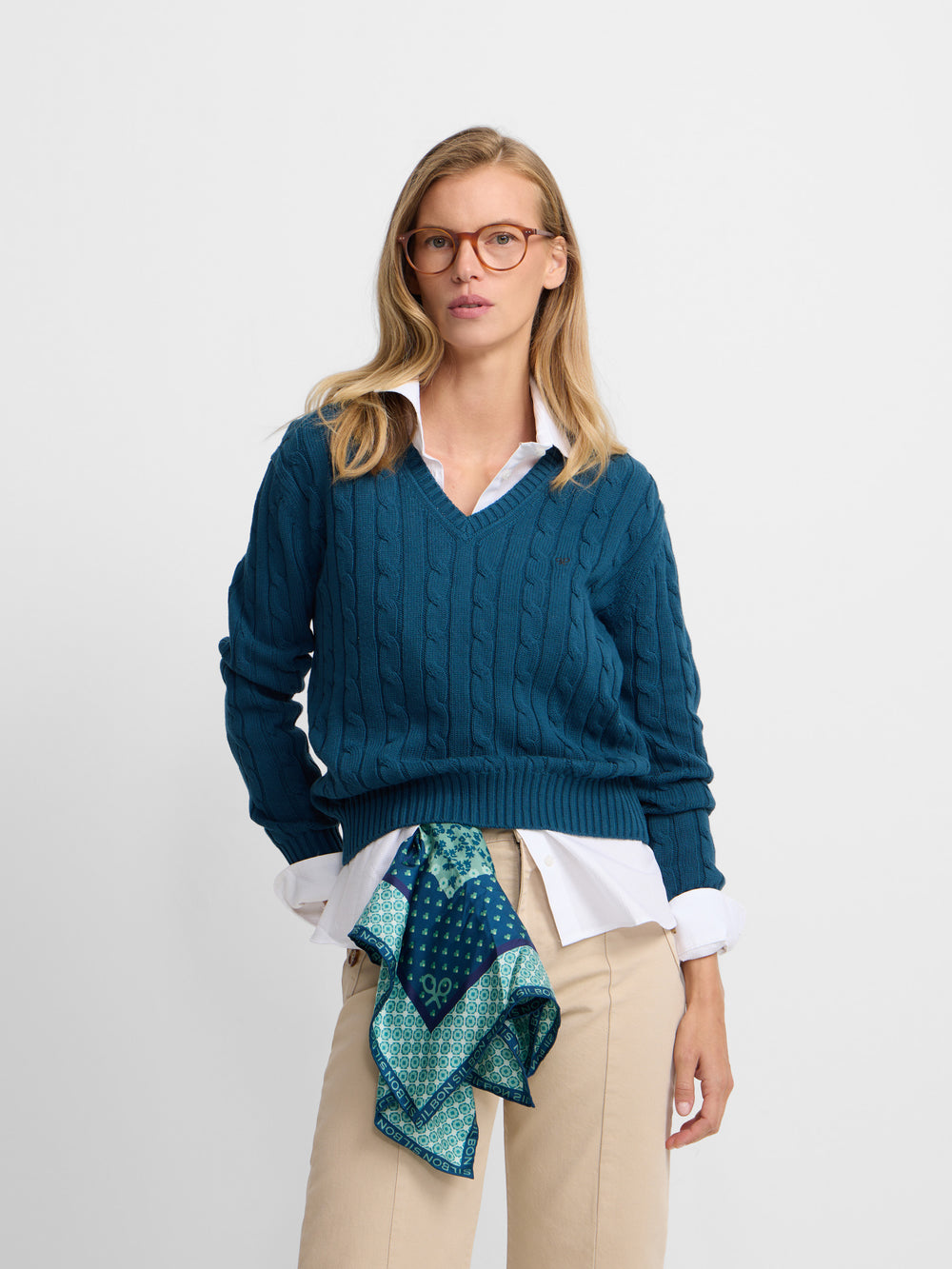 Camisola de malha com decote em bico verde