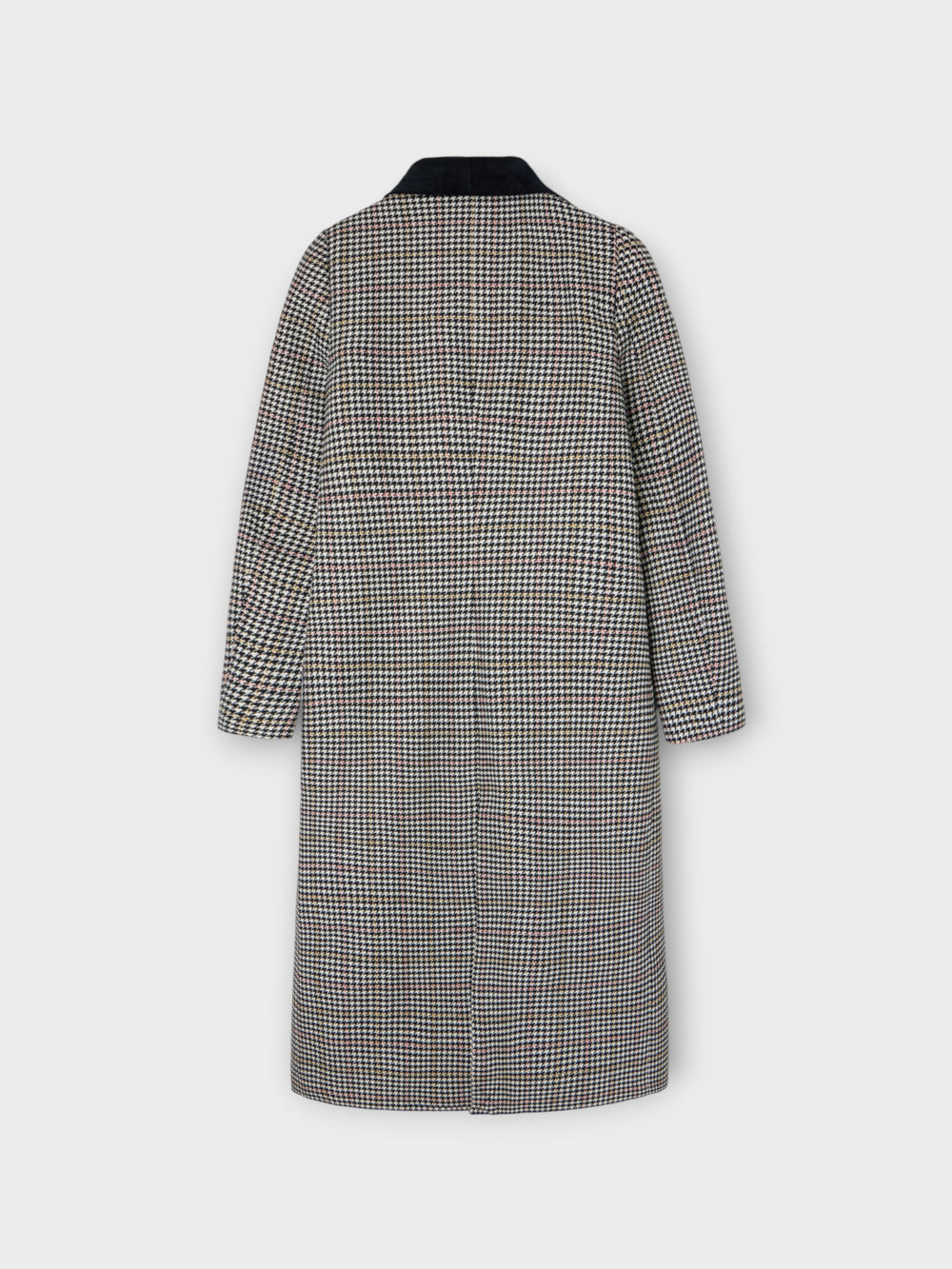 Abrigo largo solapa cuadros crudo y negro