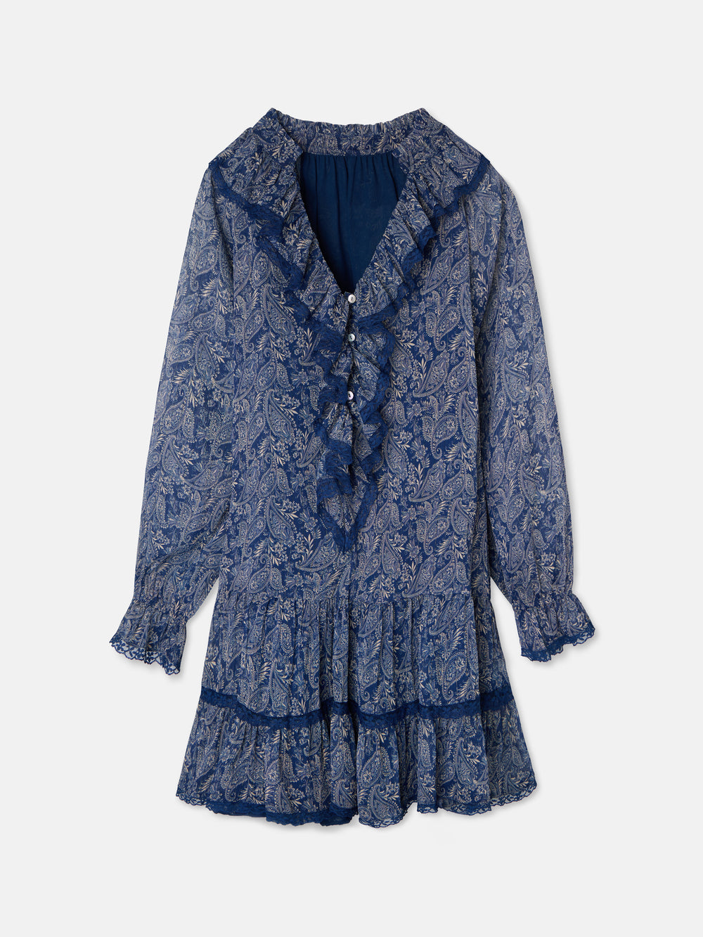 Vestido mini chorreras estampado azul