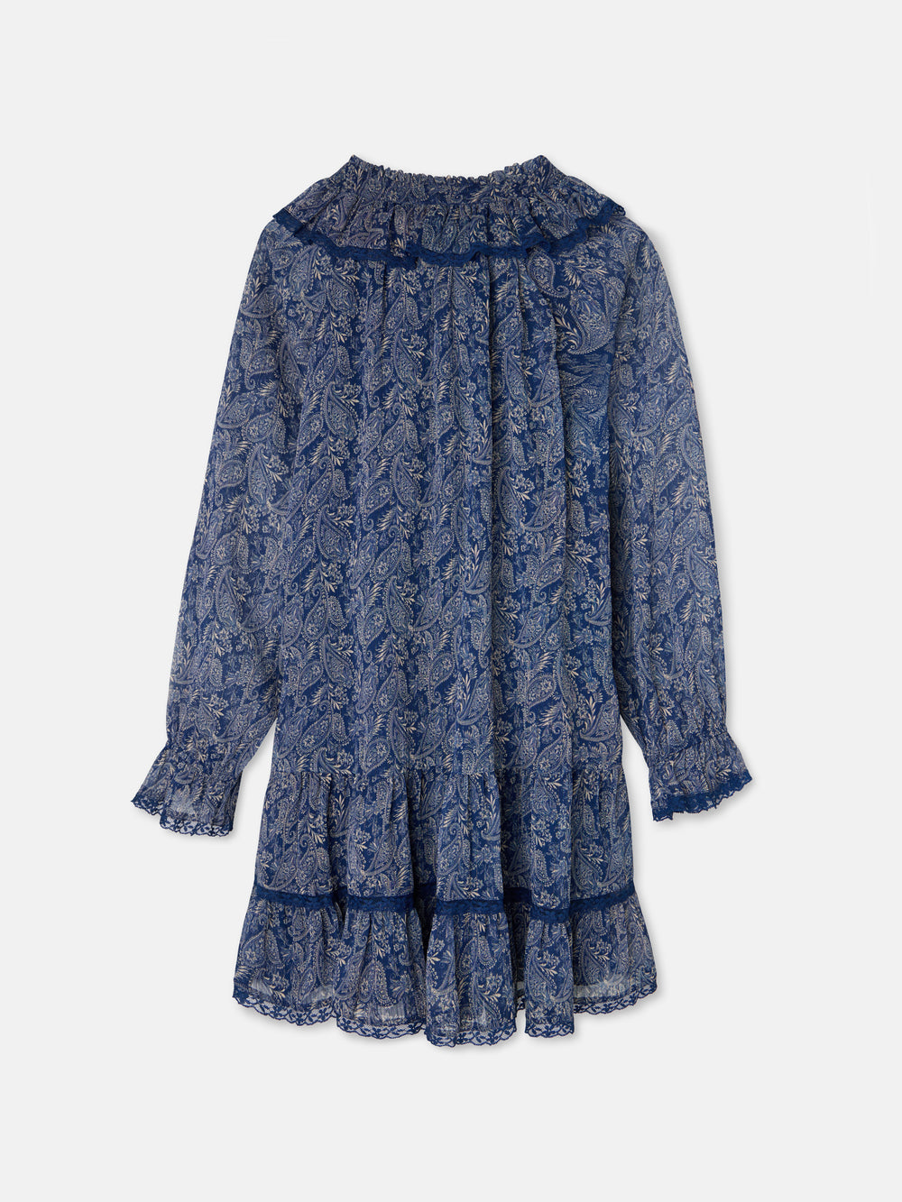 Vestido mini chorreras estampado azul