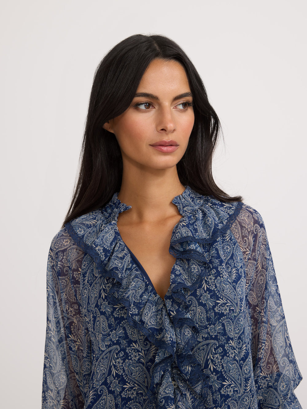 Vestido mini chorreras estampado azul