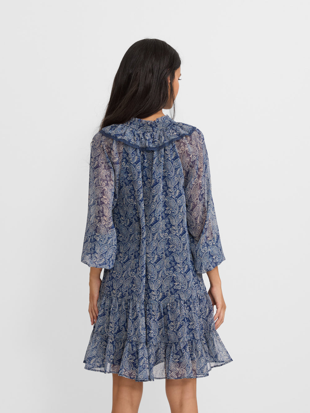 Vestido mini chorreras estampado azul