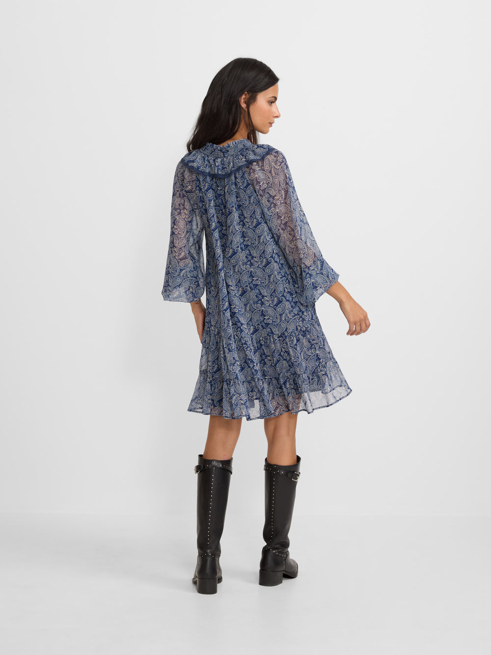 Vestido mini chorreras estampado azul