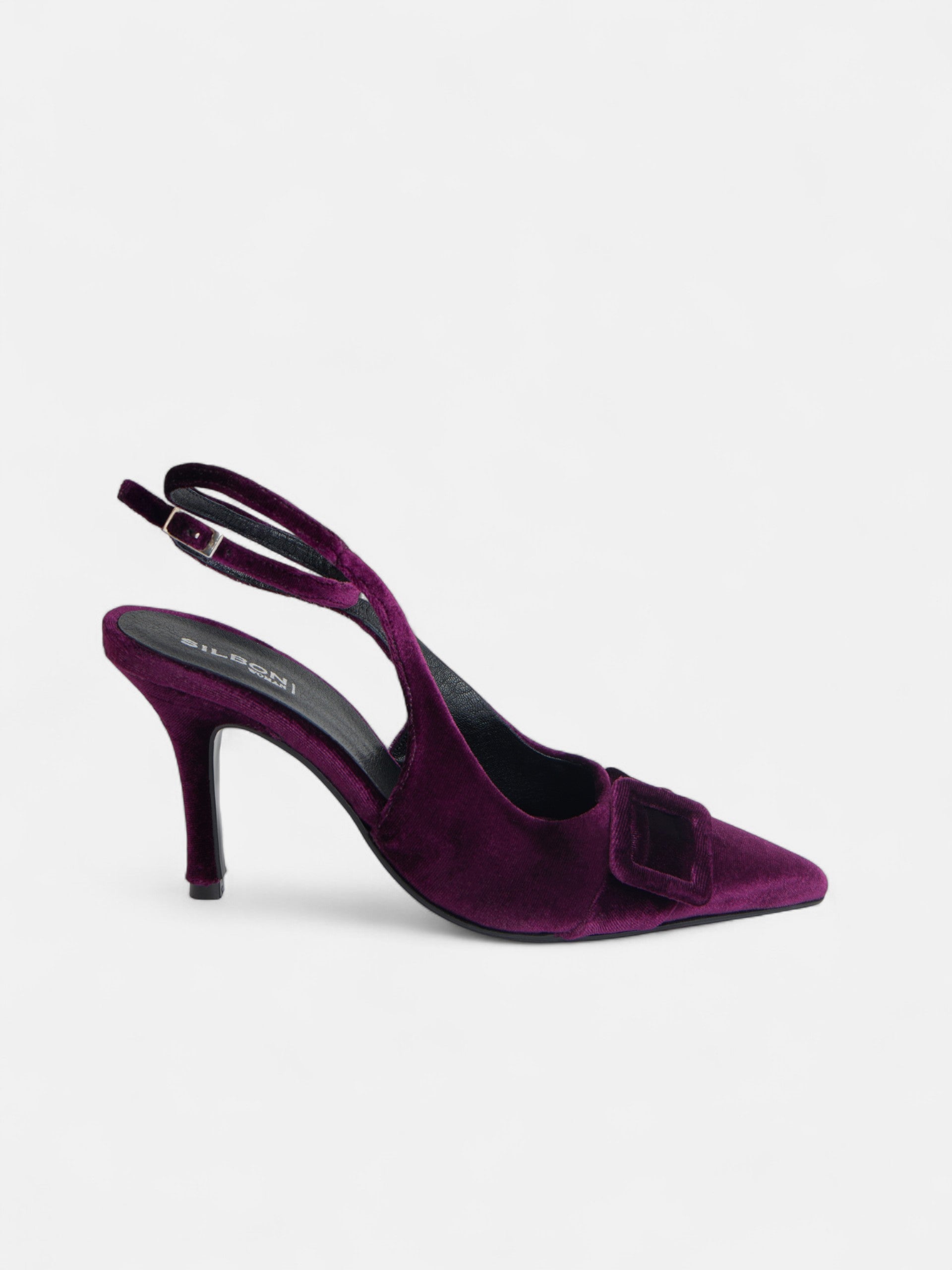 Sandália de salto em veludo borgonha