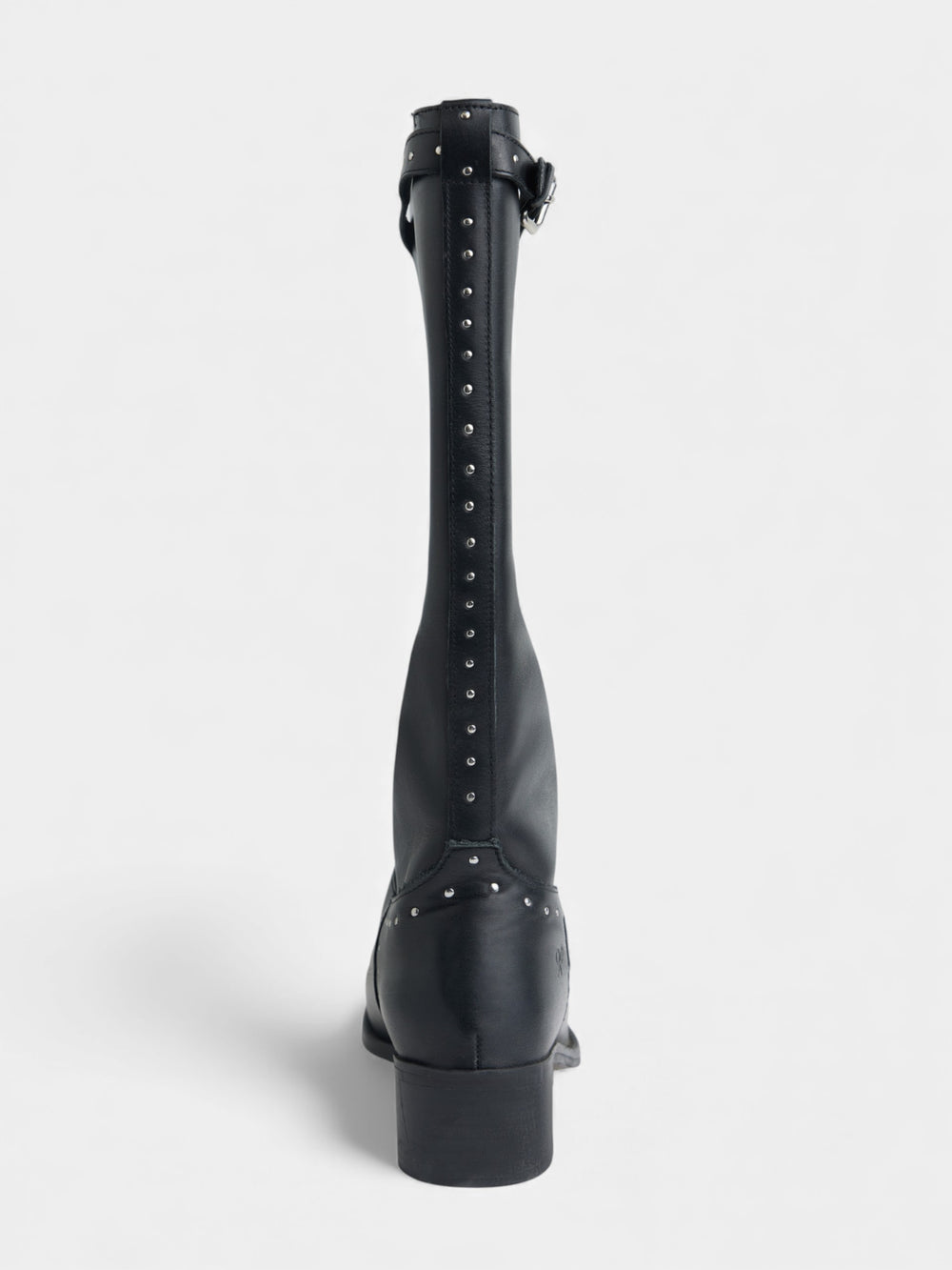 Black leather studded high boot