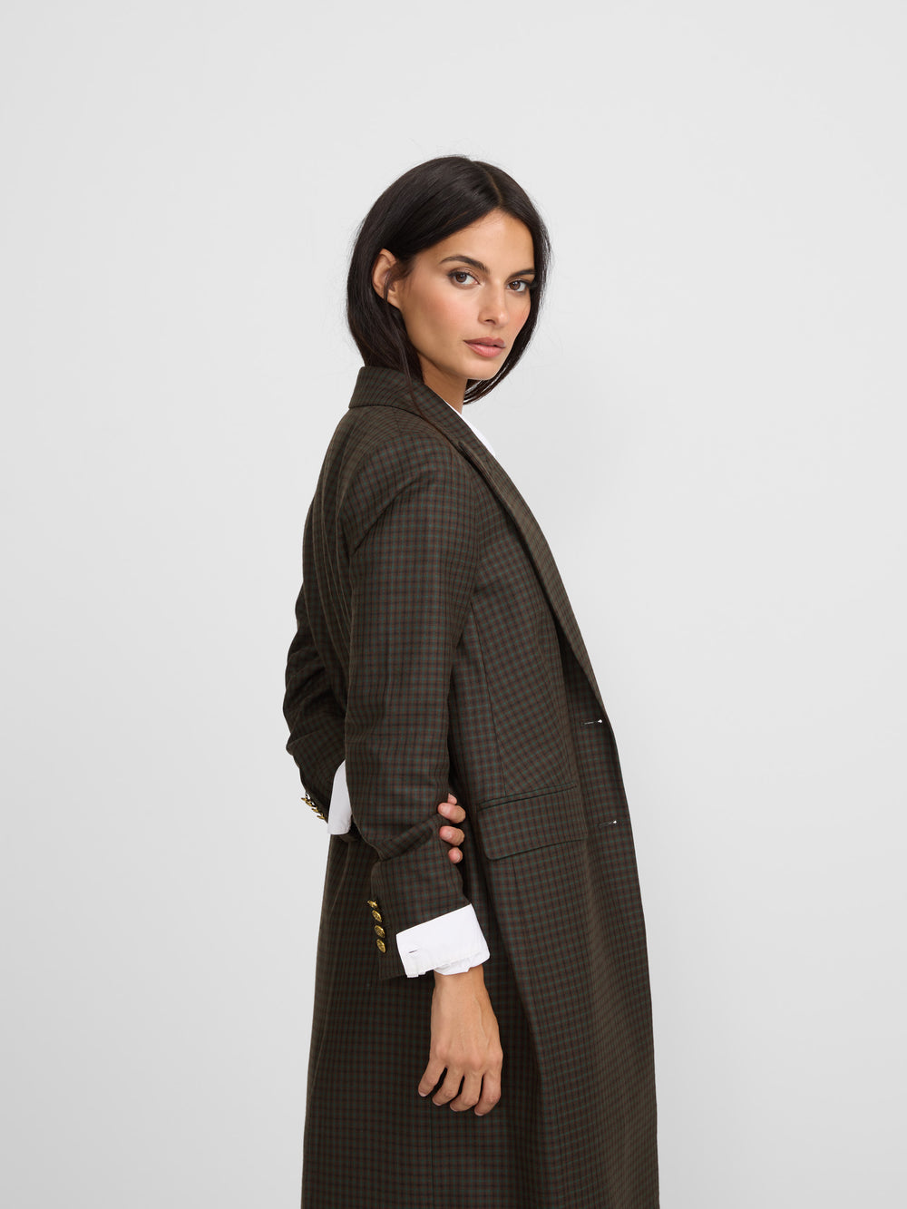 Casaco comprido clássico de xadrez verde