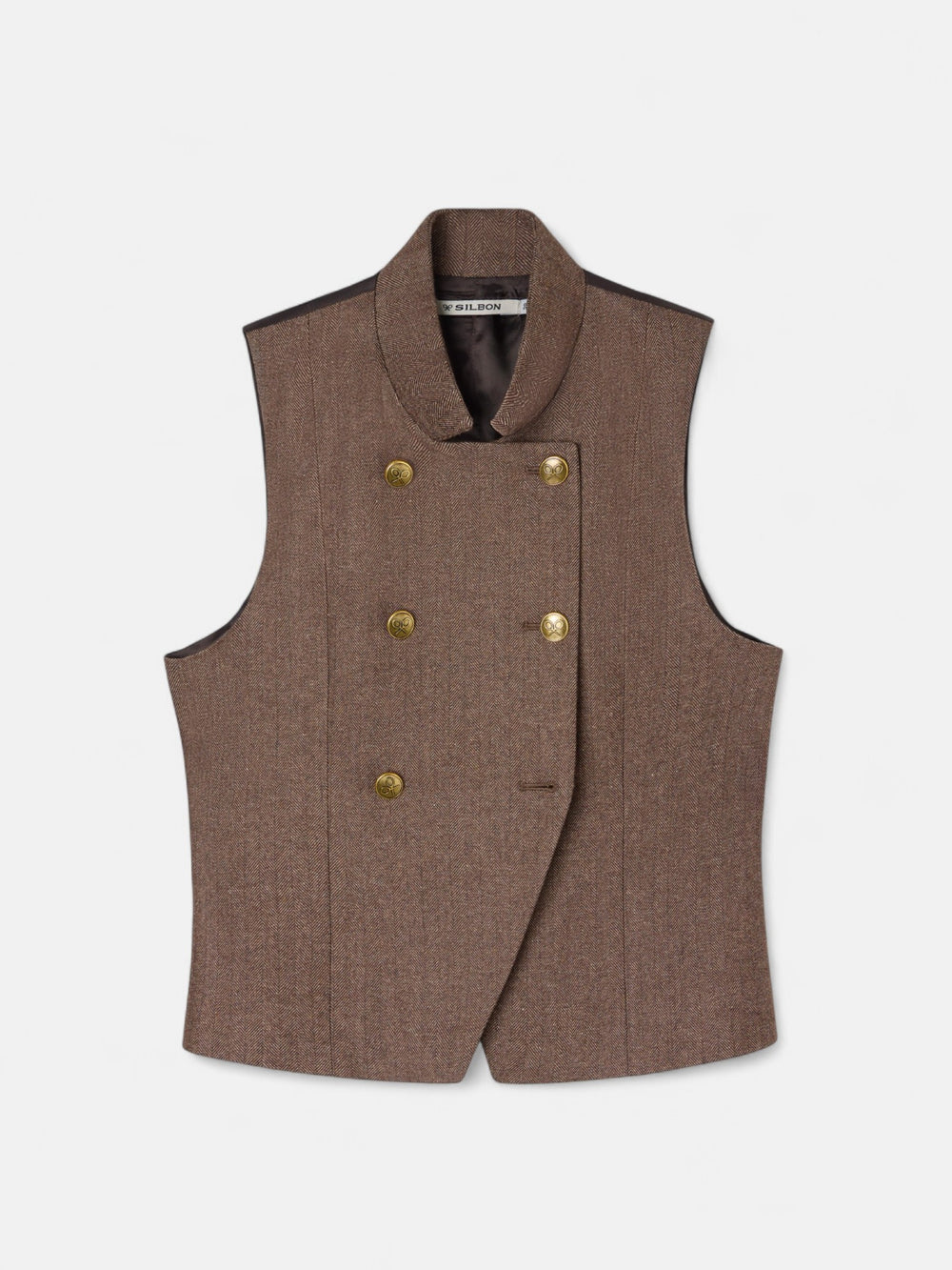 Chaleco cruzado botones espiga marron