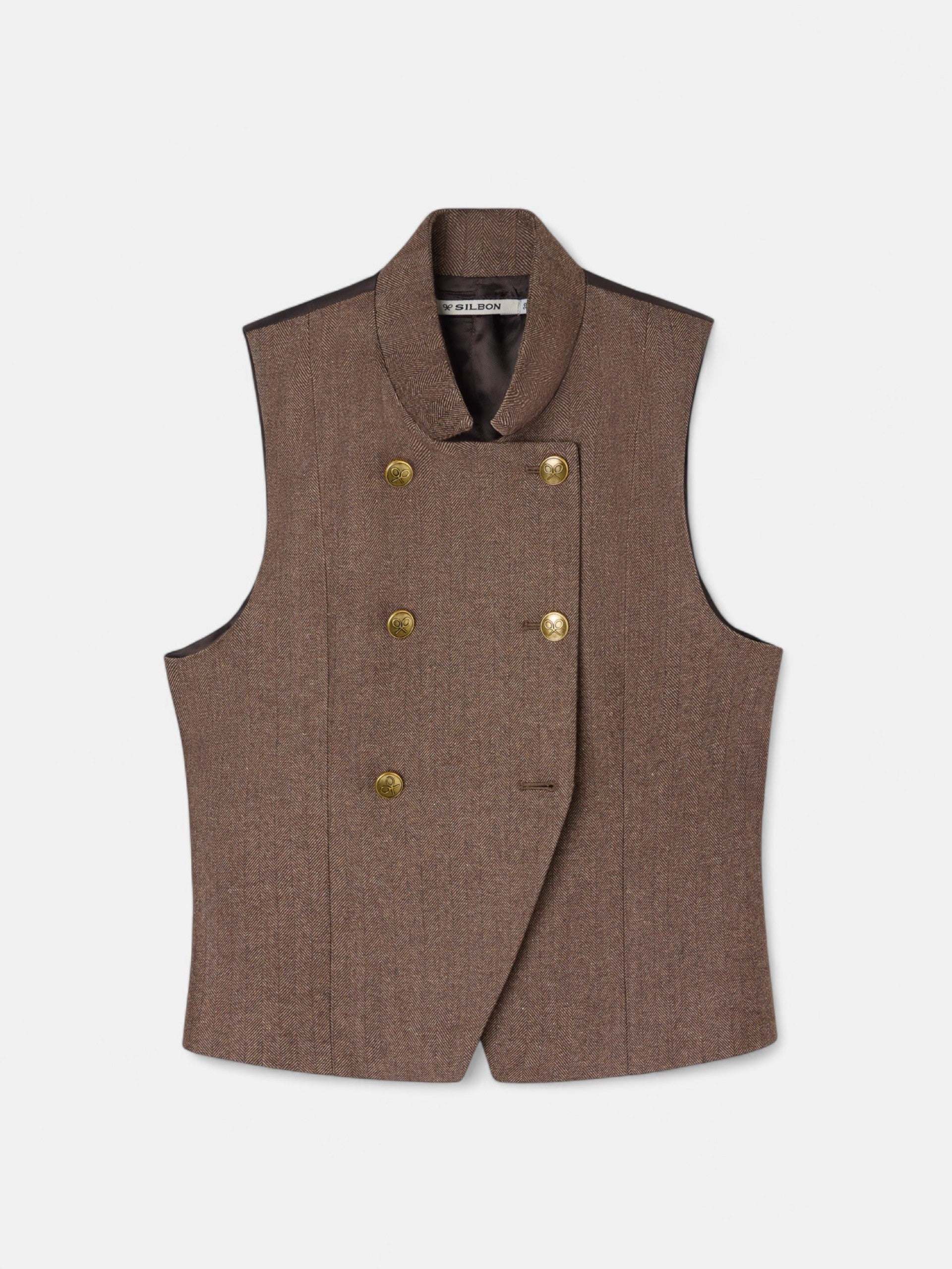 Chaleco cruzado botones espiga marron