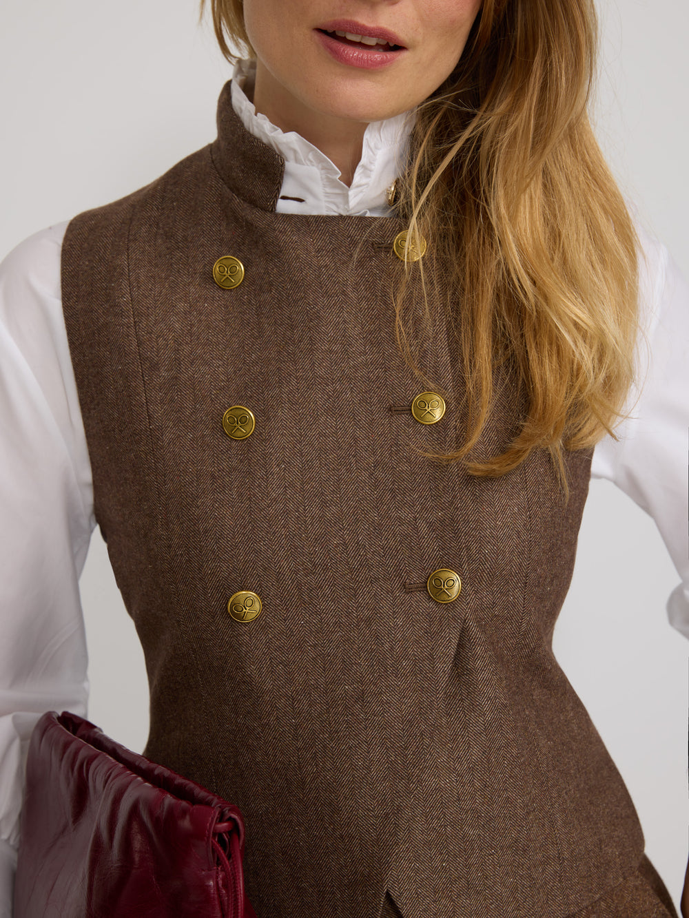 Chaleco cruzado botones espiga marron