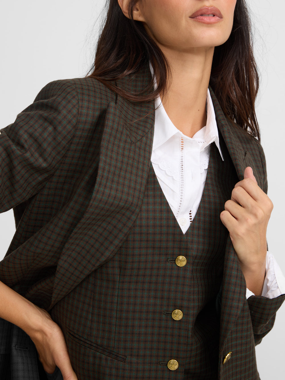 Chaleco clasico cuadros verdes