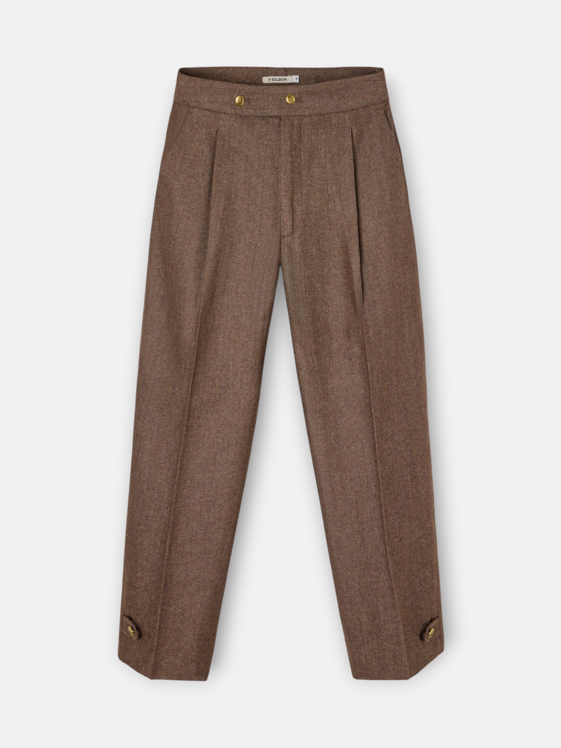 Pantalon vestir detalles espiga marron