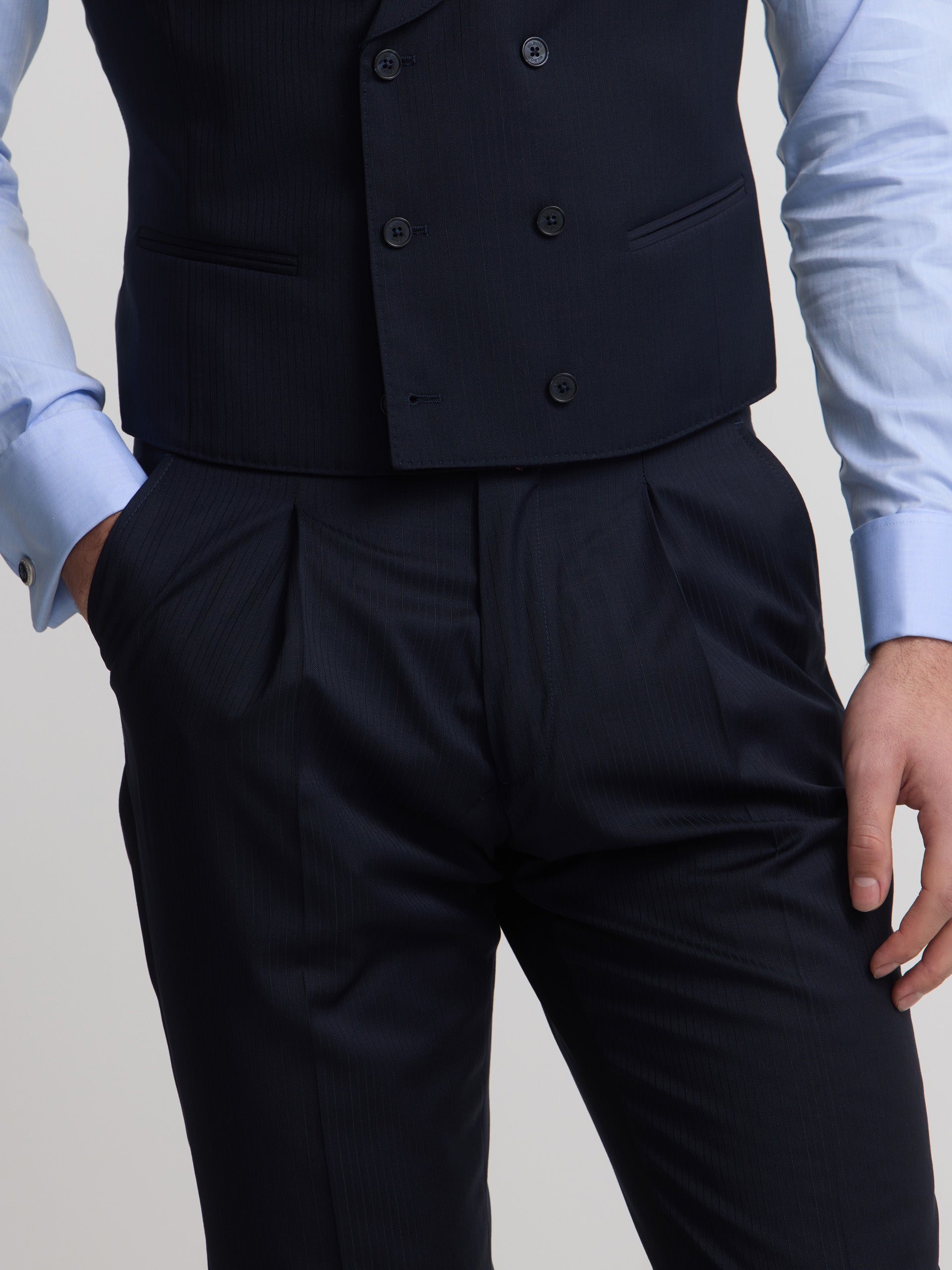Navy blue herringbone suit trousers