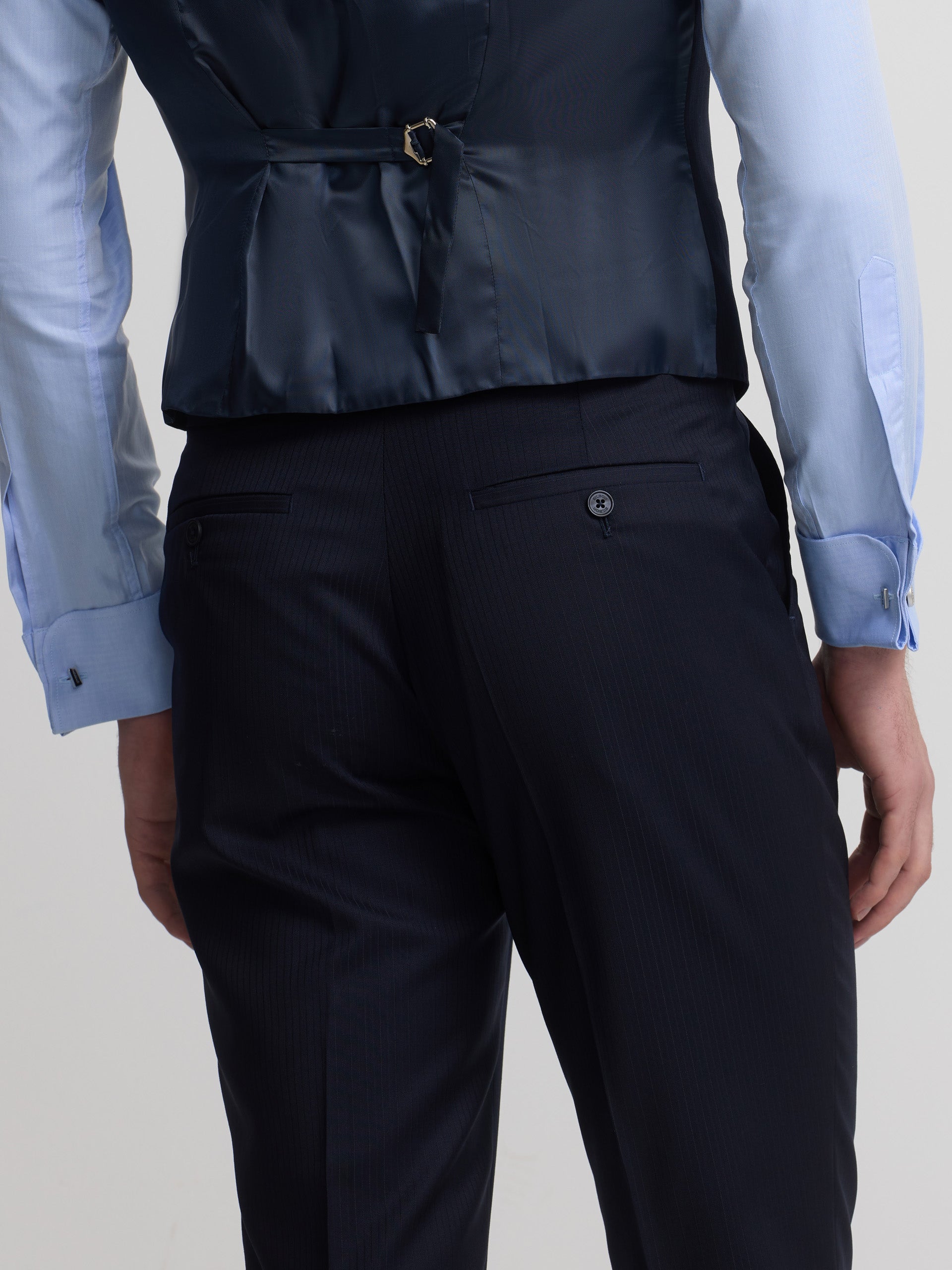 Navy blue herringbone suit trousers