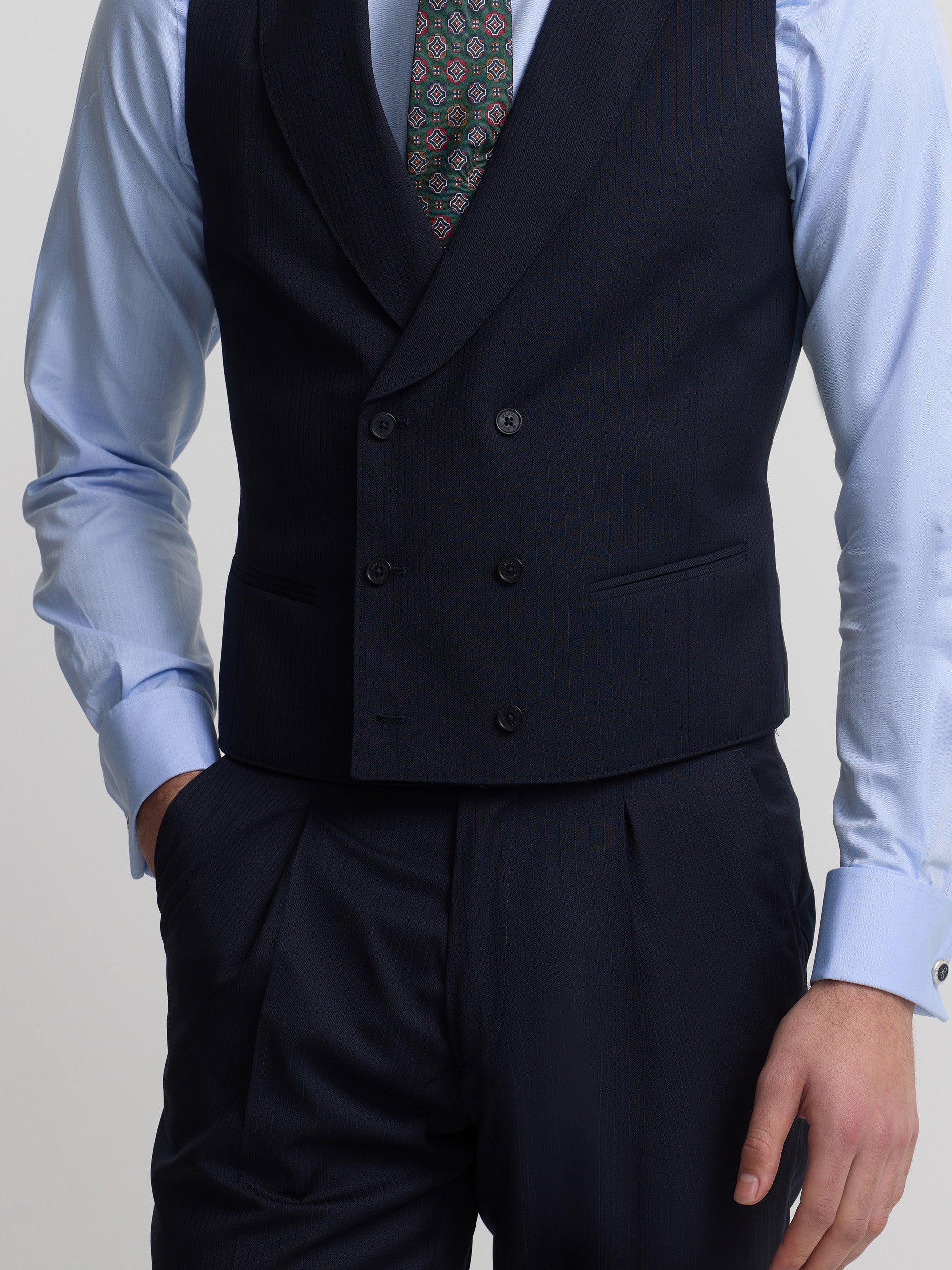 Navy blue herringbone waistcoat