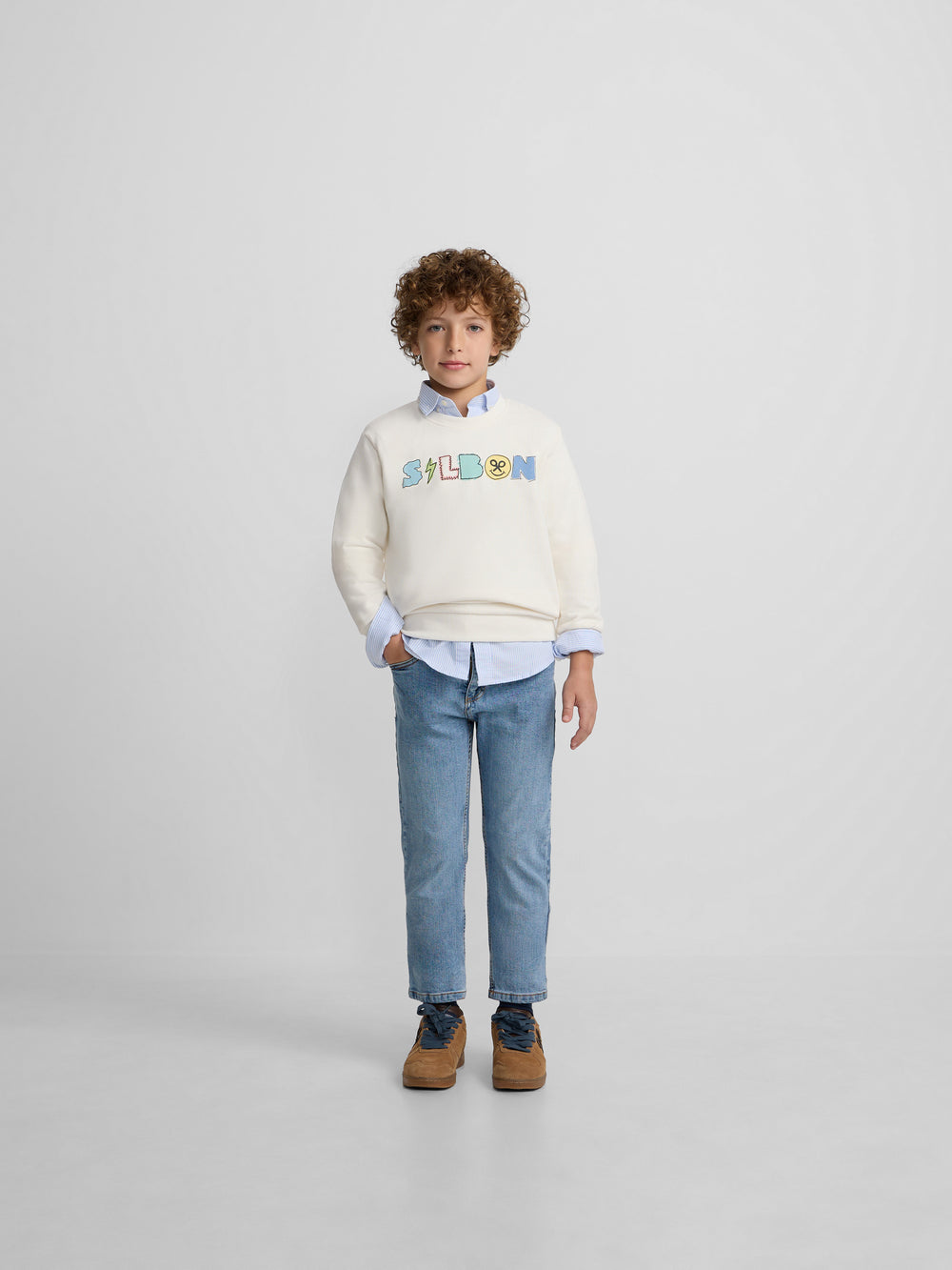 Sweatshirt kids letras silbon creme