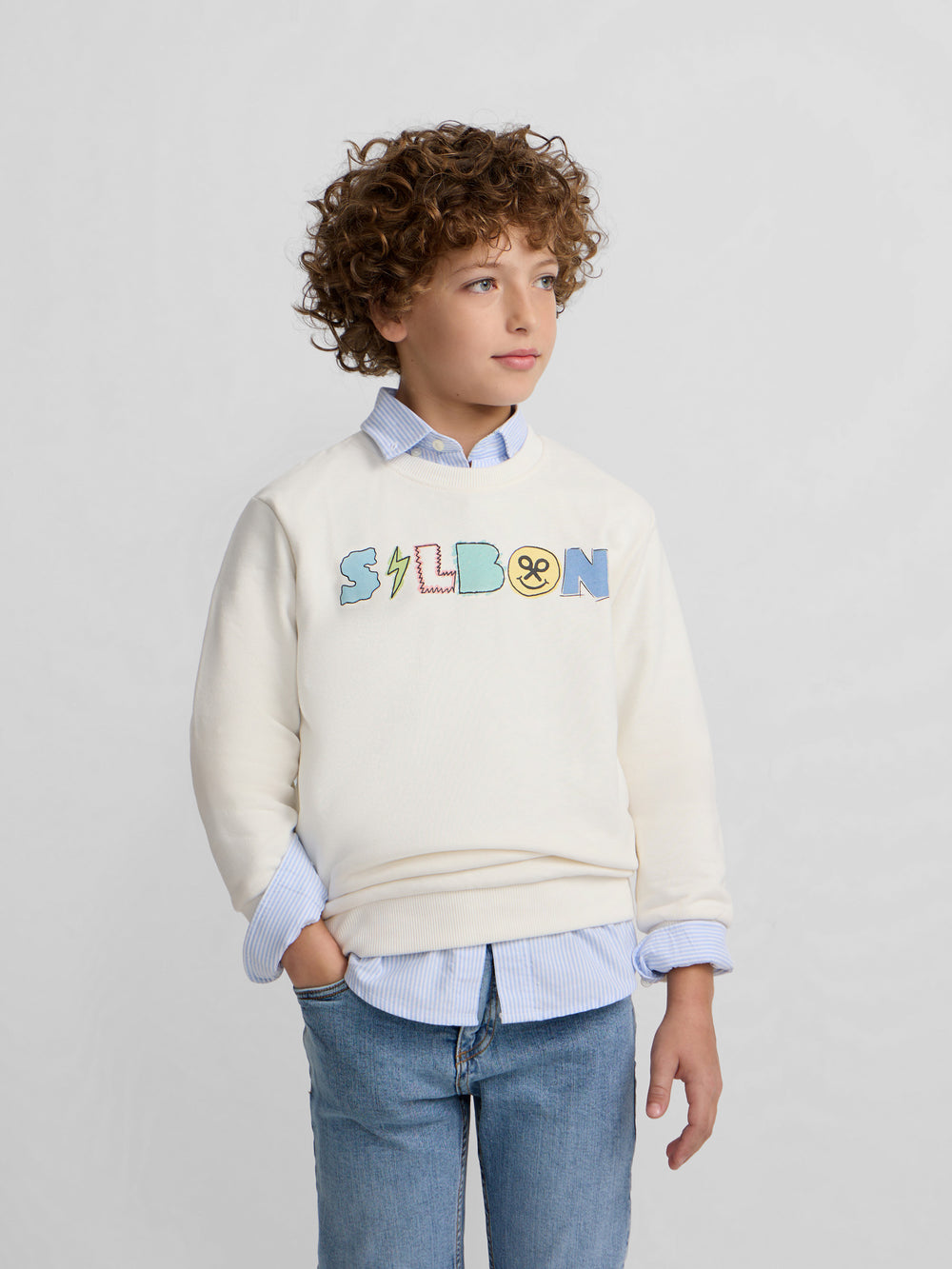 Sweatshirt kids letras silbon creme
