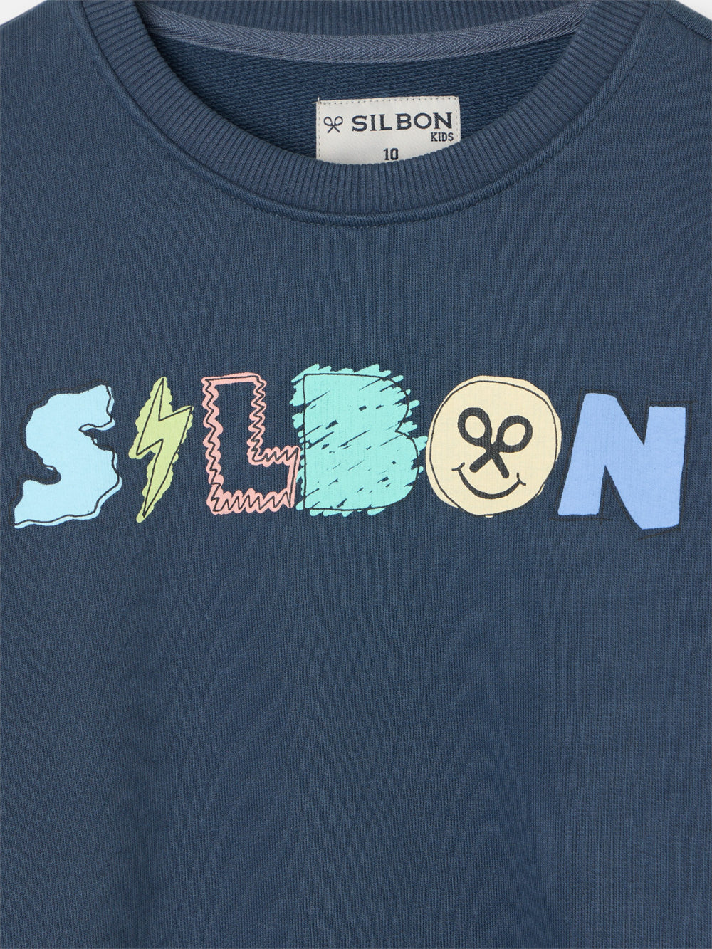 Sweatshirt kids letras silbon azul marinho