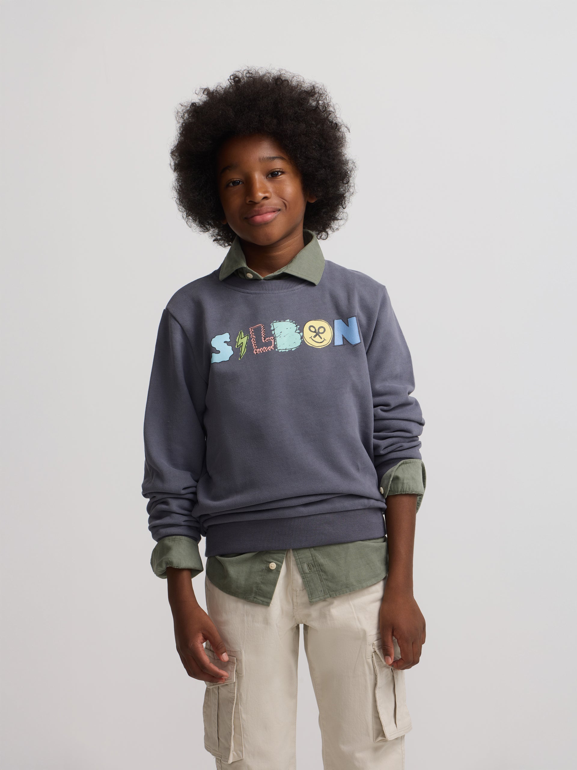 Sudadera kids letras silbon azul marino