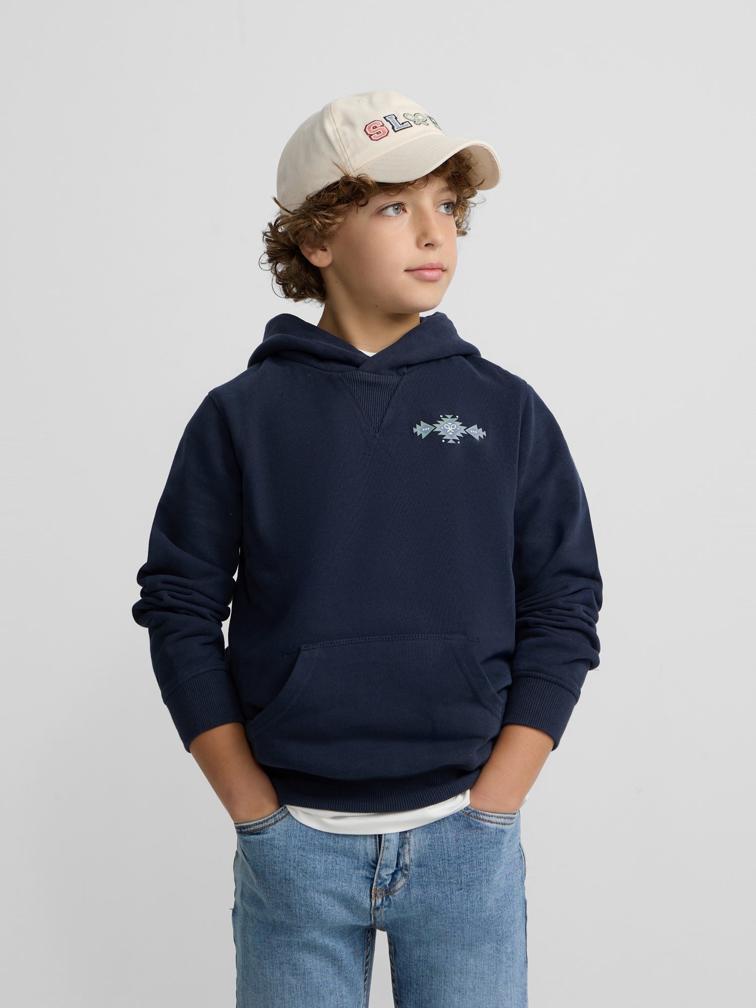 Kids' hoodie with ethnic cord navy blue