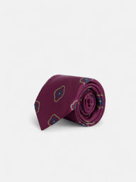 Burgundy tie with irregular geometric pattern