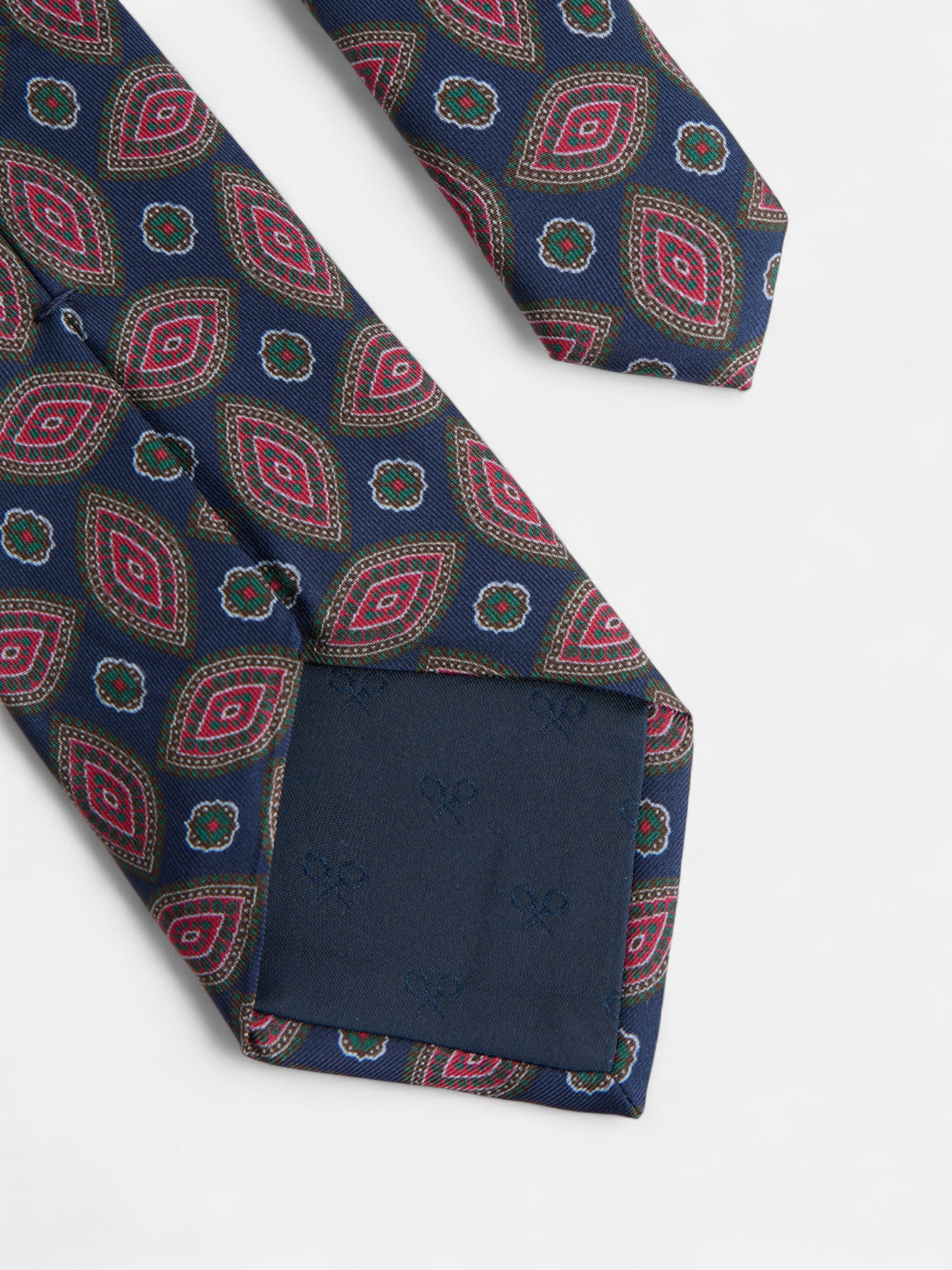 Cravate vintage à motif ovale bleu marine