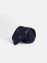 Navy blue geometric pattern silk tie