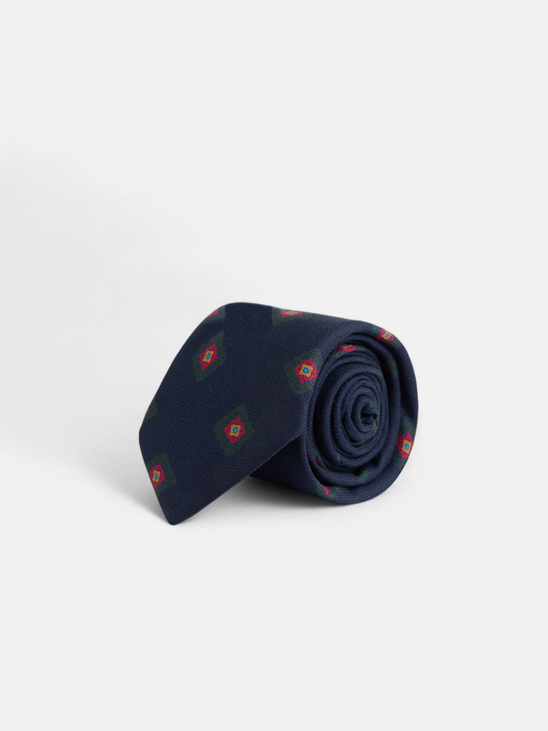 Corbata seda motivo geometrico azul marino