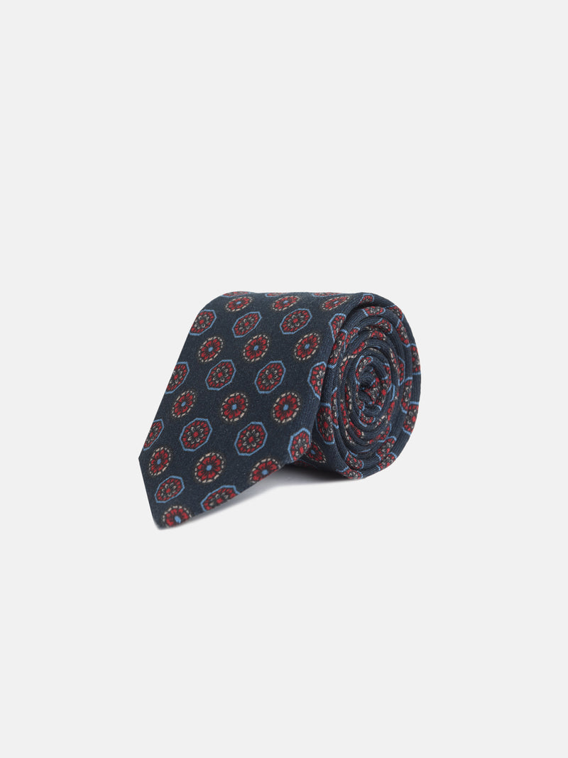 Navy blue tie with English motifs