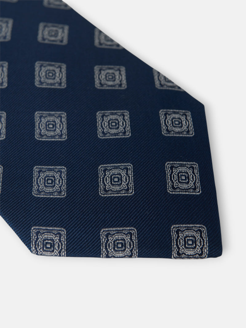 Cravate motif carreau bleu marine