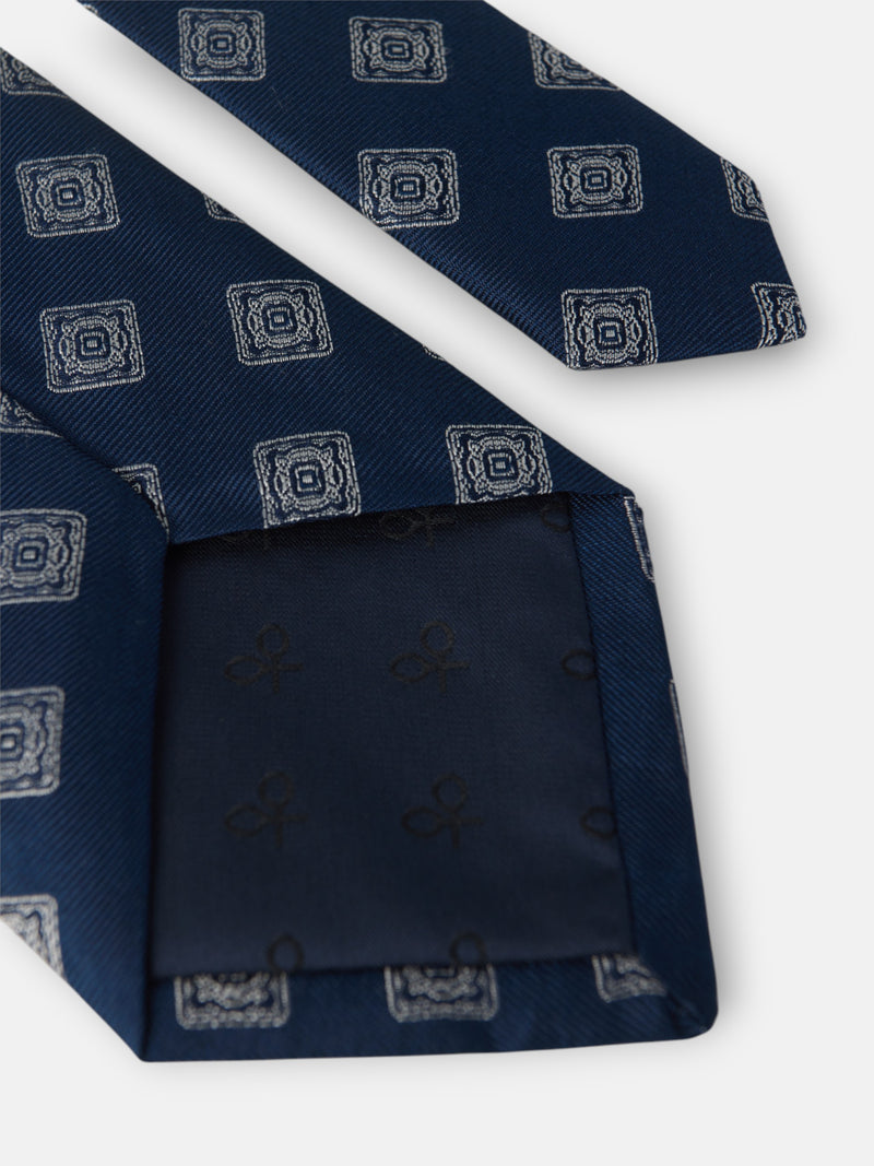 Cravate motif carreau bleu marine