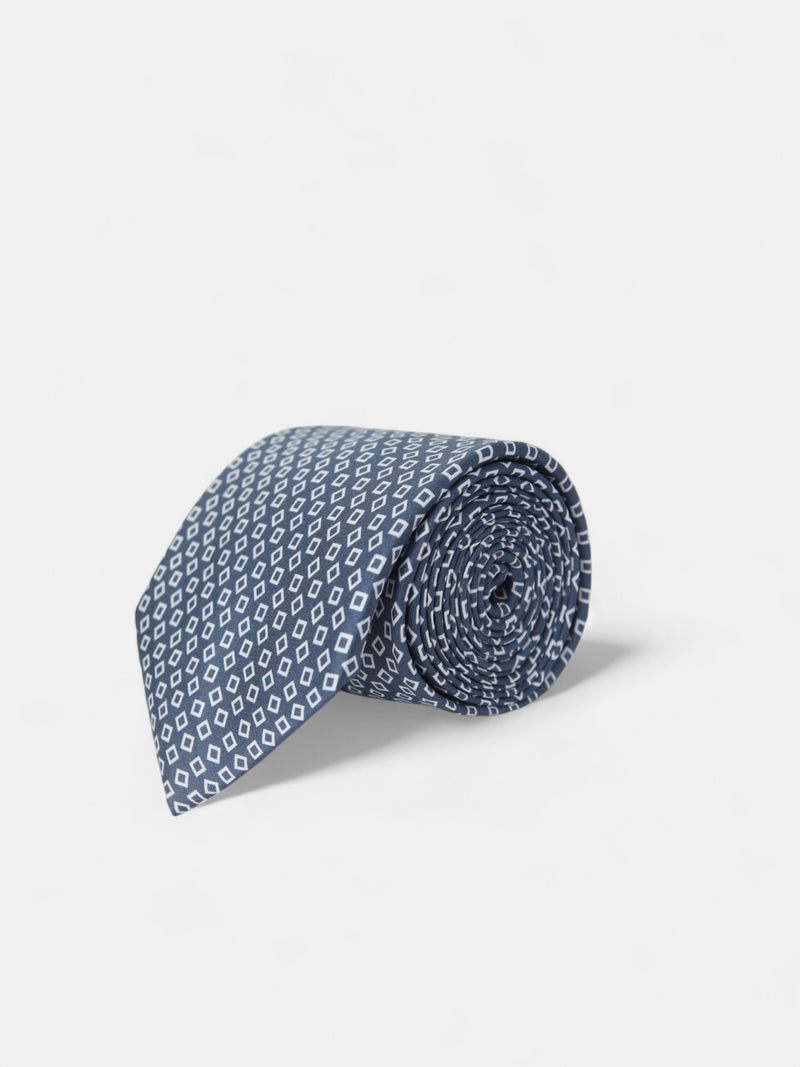 Cravate à motif carreaux irréguliers bleu marine