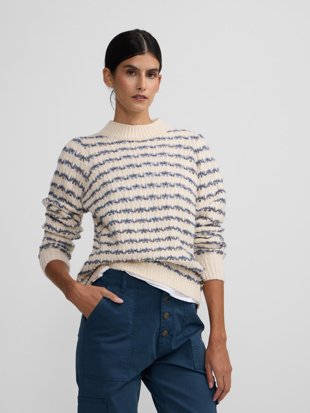 Camisola às riscas azul e branco com lurex