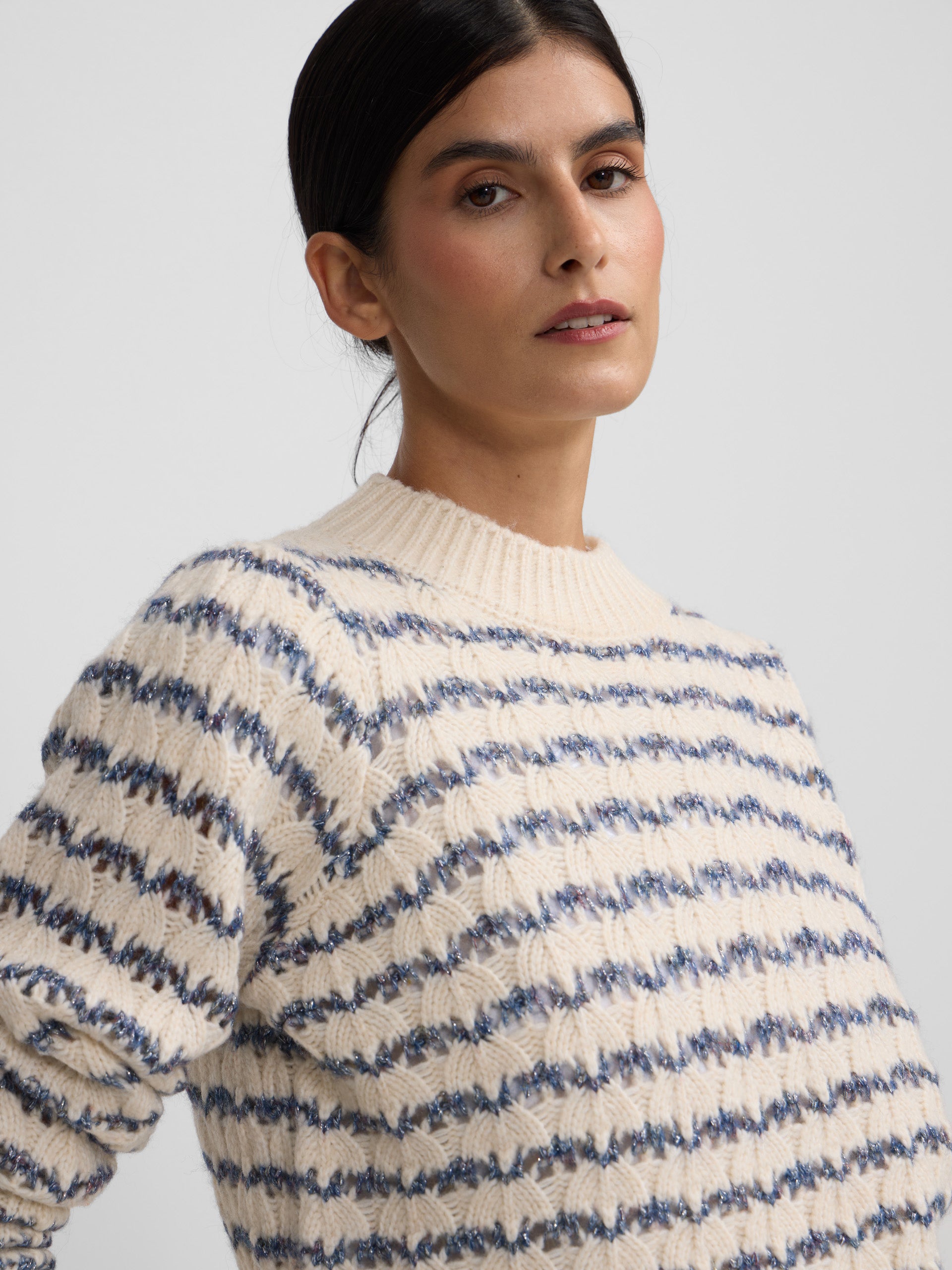 Camisola às riscas azul e branco com lurex