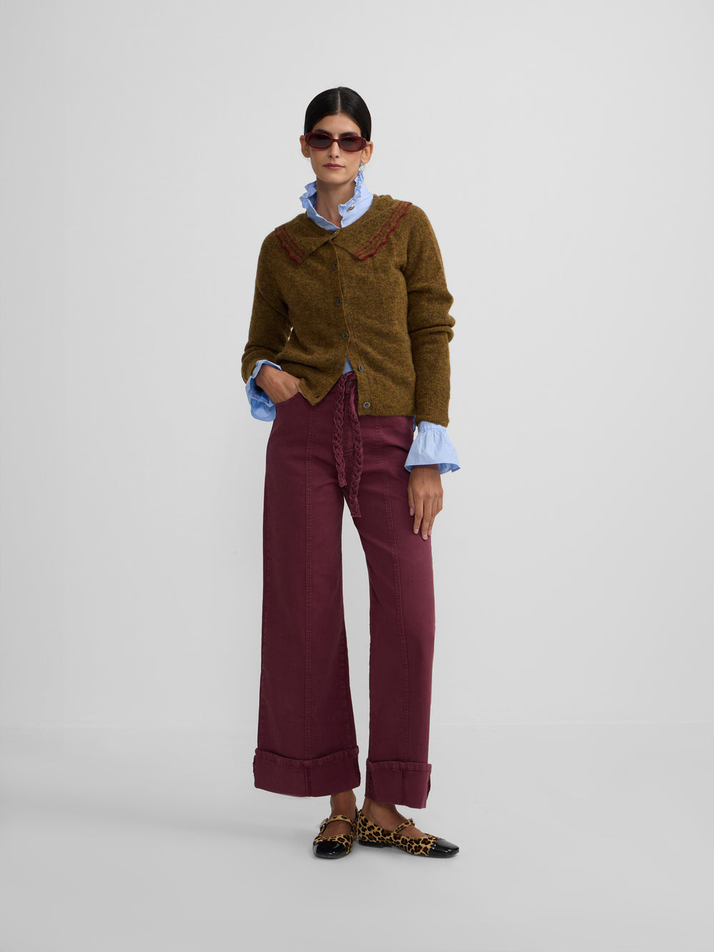 Cardigan cuello bobo contraste verde