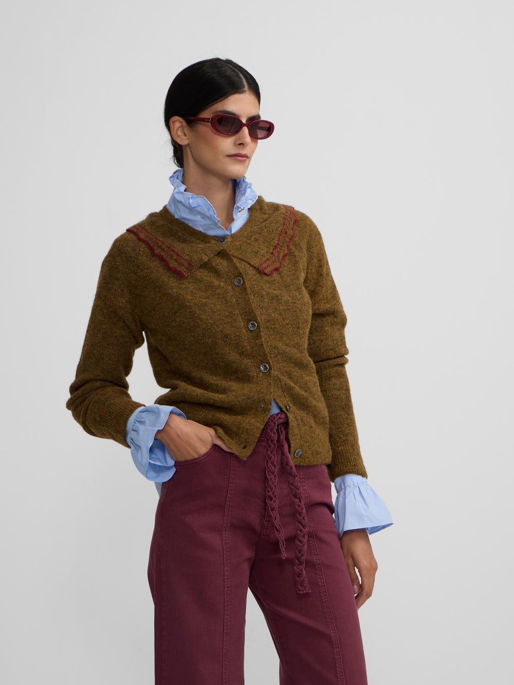 Cardigan cuello bobo contraste verde