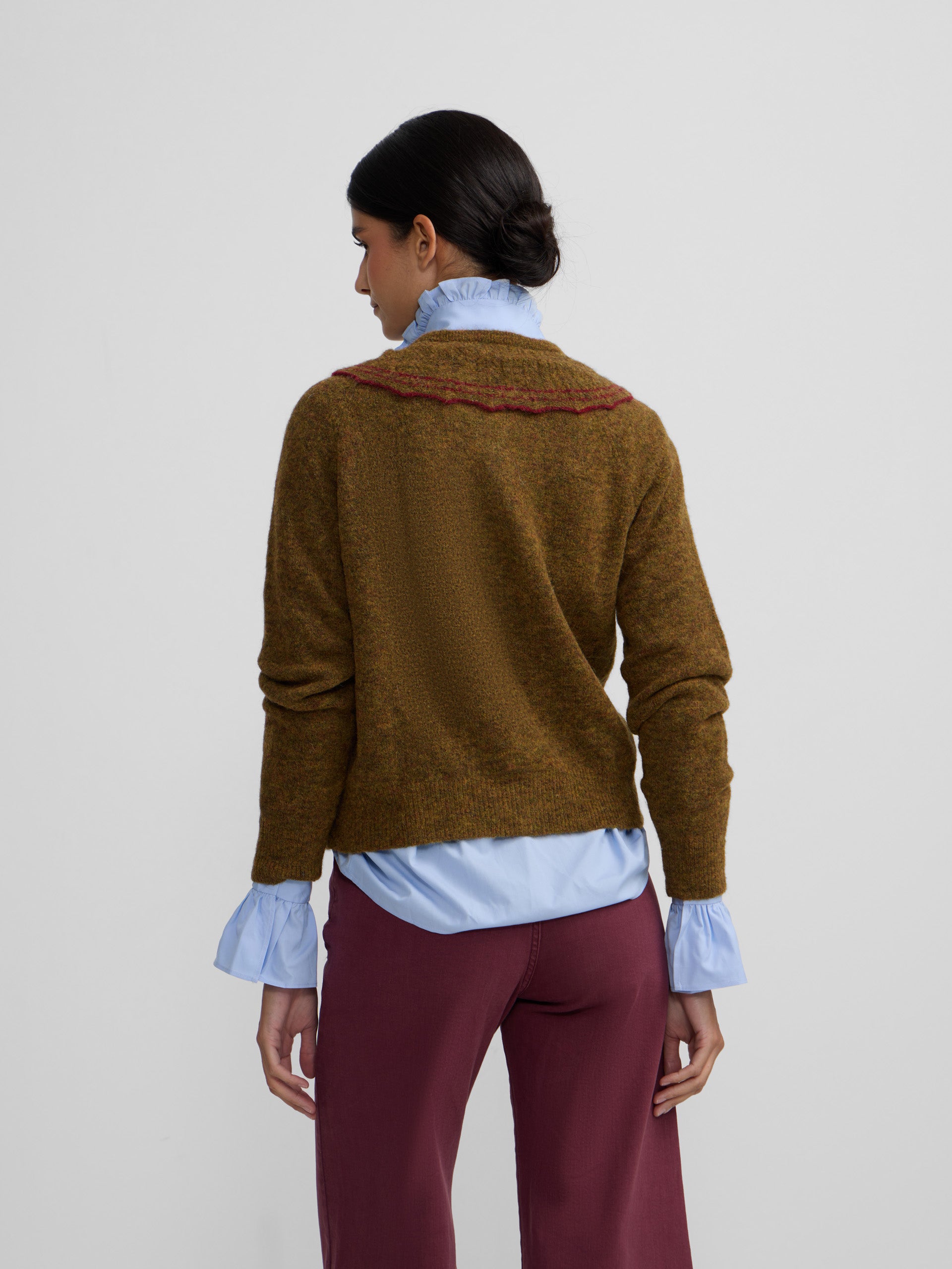 Cardigan col bobo contrasté vert