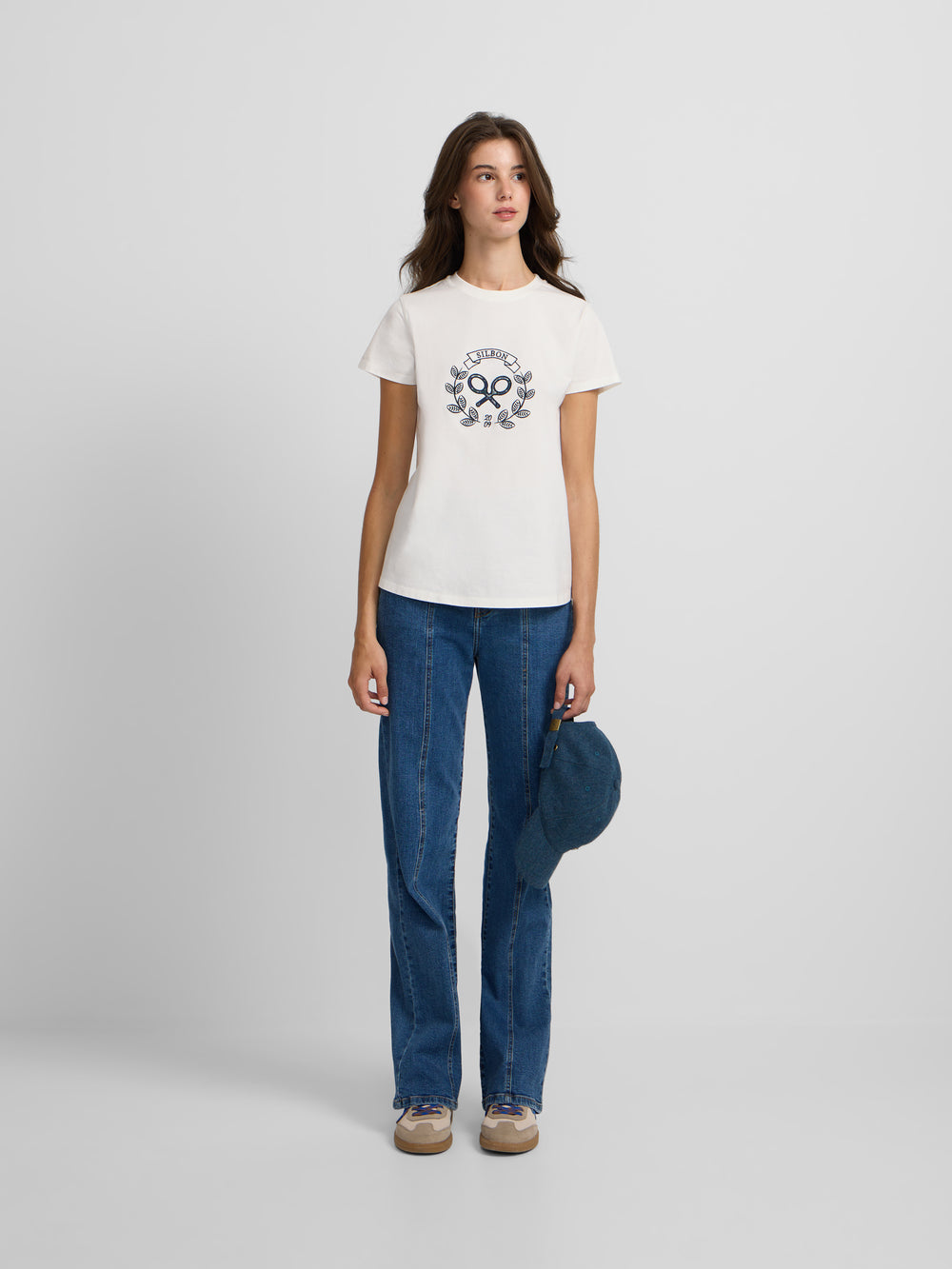 T-shirt mulher raquete xadrez cru