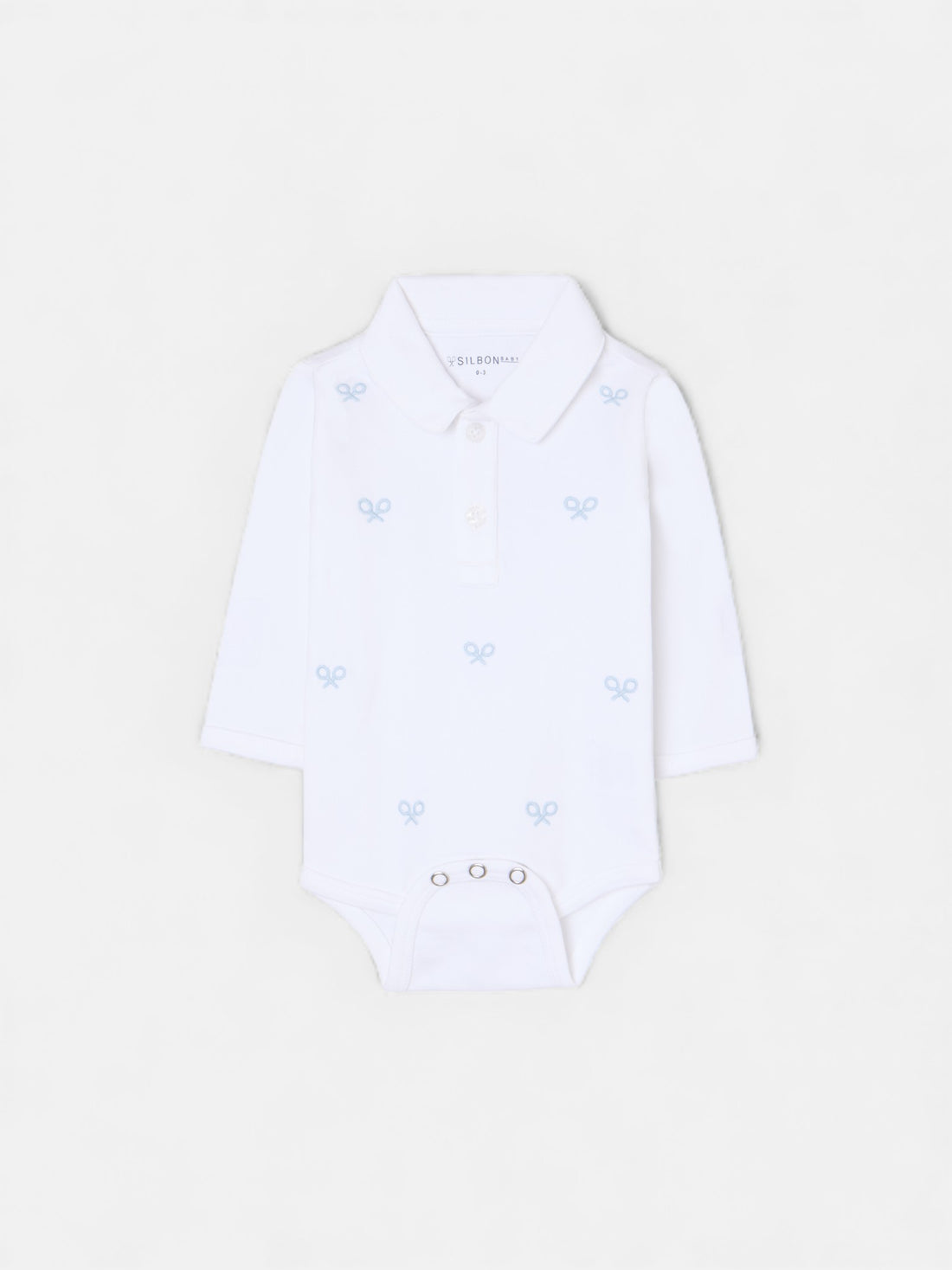 Long-sleeve baby bodysuit with multiracket sky blue
