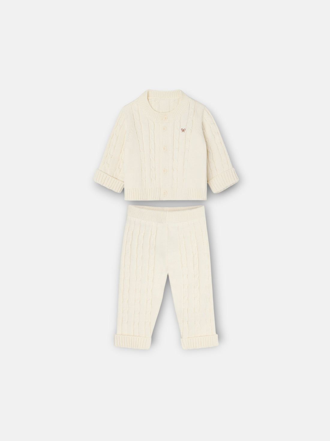Medium beige baby Silbon cable knit set